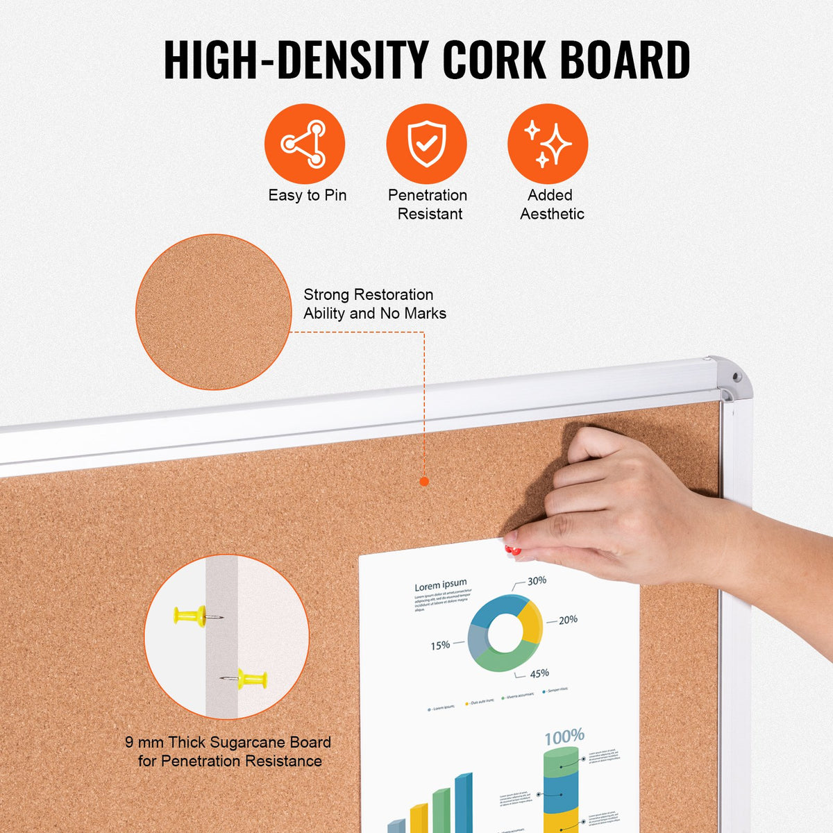 VEVOR 36"x24" Enclosed Cork Board with Aluminum Frame –  Lockable Bulletin Board with Acrylic Door & 2 Keys – Weather-Resistant Wall Display Case for School, Home, Office