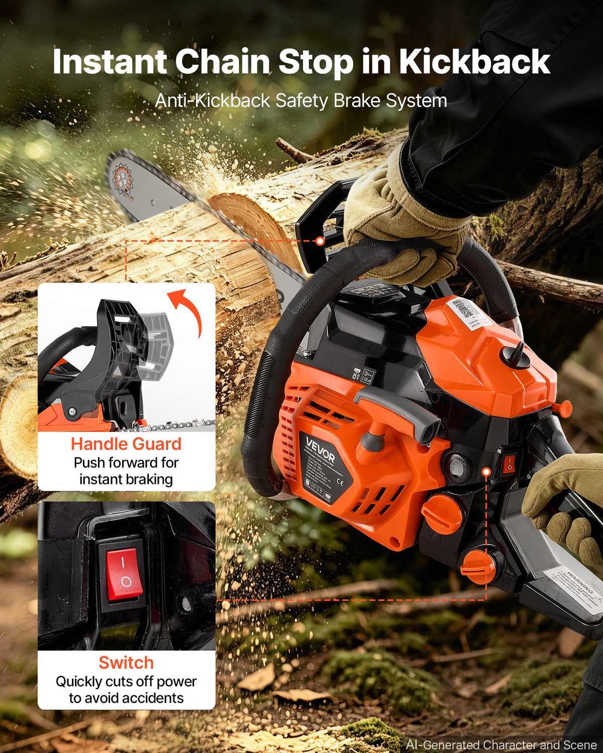 VEVOR Gas Powered Chainsaw 355.6 mm 40CC 1.15kW 2 Stroke Engine Chainsaw, for Wood Cutting, Tree Trimming & Land Clearing, Throttle-Synced Choke, Power Chain Saw with Non-Slip Handle & Dual Tanks