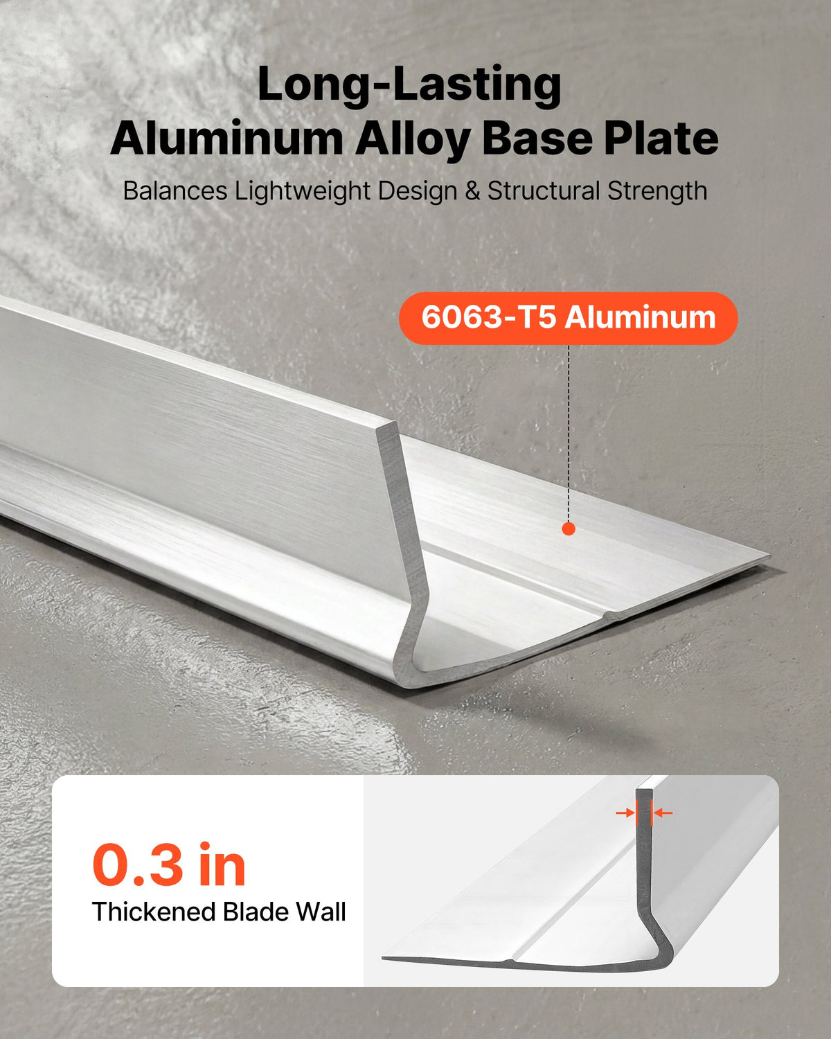 VEVOR Concrete Screed Blade 2438 mm Aluminum Alloy Board Leveling Tool, 5.3 in Wide Straight Edge, Wide Coverage, Replacement Surface Leveler for Driveway, Patio, Sidewalk, Garage Floor Finishing