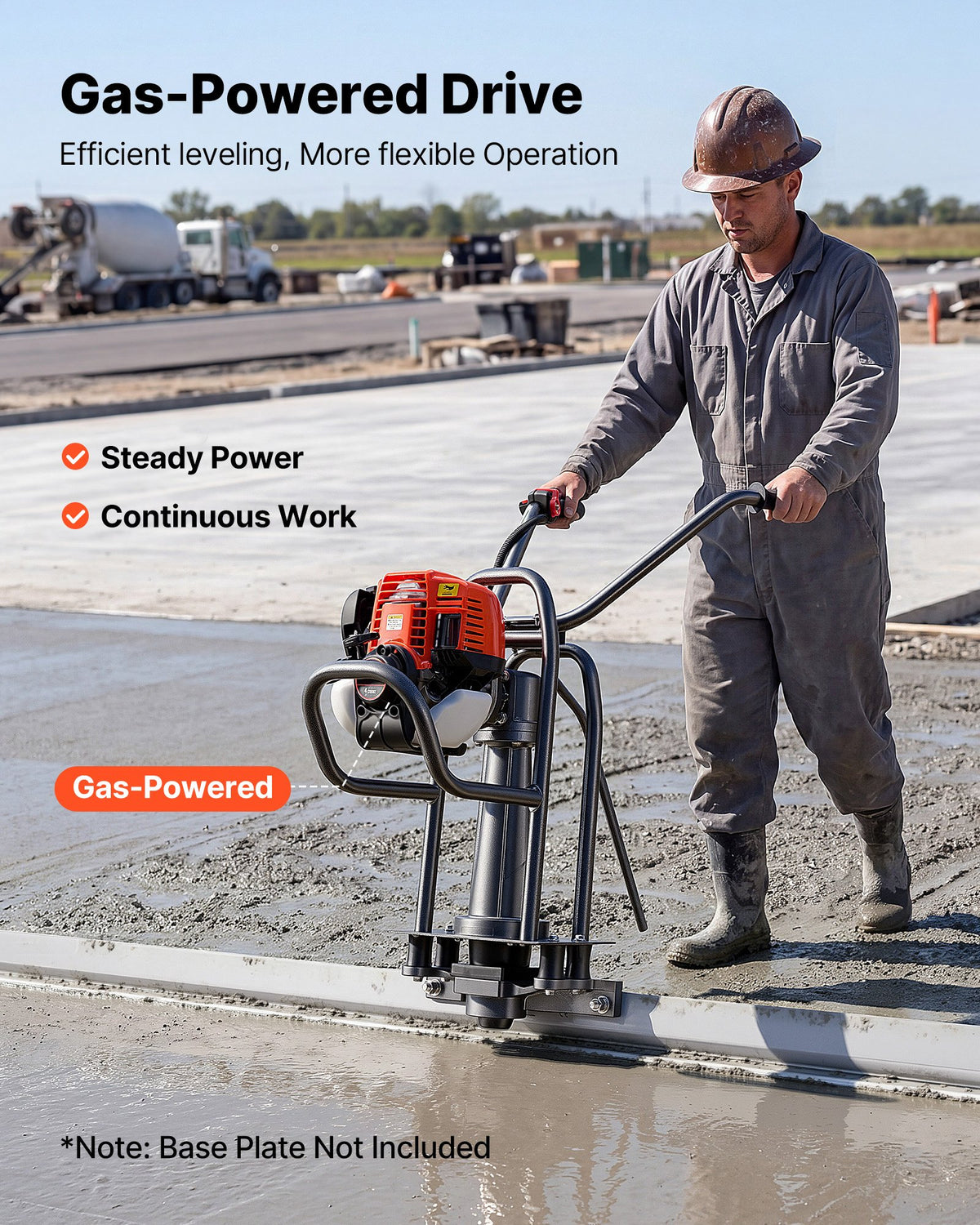 VEVOR Concrete Power Screed Gas-Powered Leveling Machine 1.16HP Engine, 4 Stroke Vibrating Screed, Flexible Shaft Drive, Adjustable Handle, Support Legs for Patio, Driveway, Floor Finishing, Jobsite