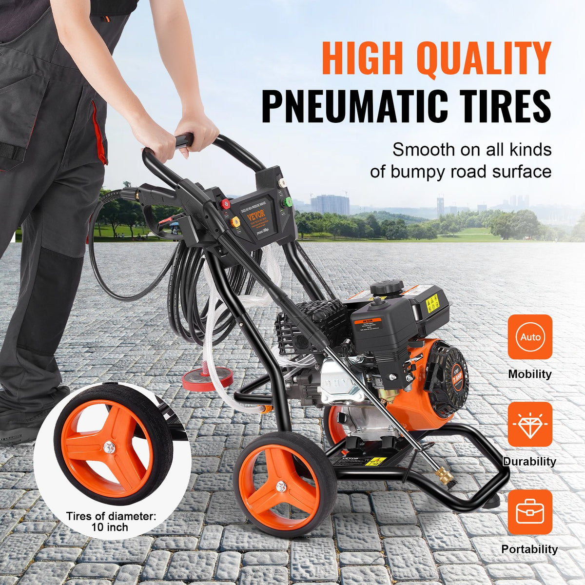 VEVOR Gas Pressure Washer, 3400 PSI 2.6 GPM, Gas Powered Pressure Washer 10L/min with Aluminum Pump, Spray Gun and Extension Wand, 5 Nozzle Set, for Cars, Fences, Homes, Driveways, Patios, Vertical