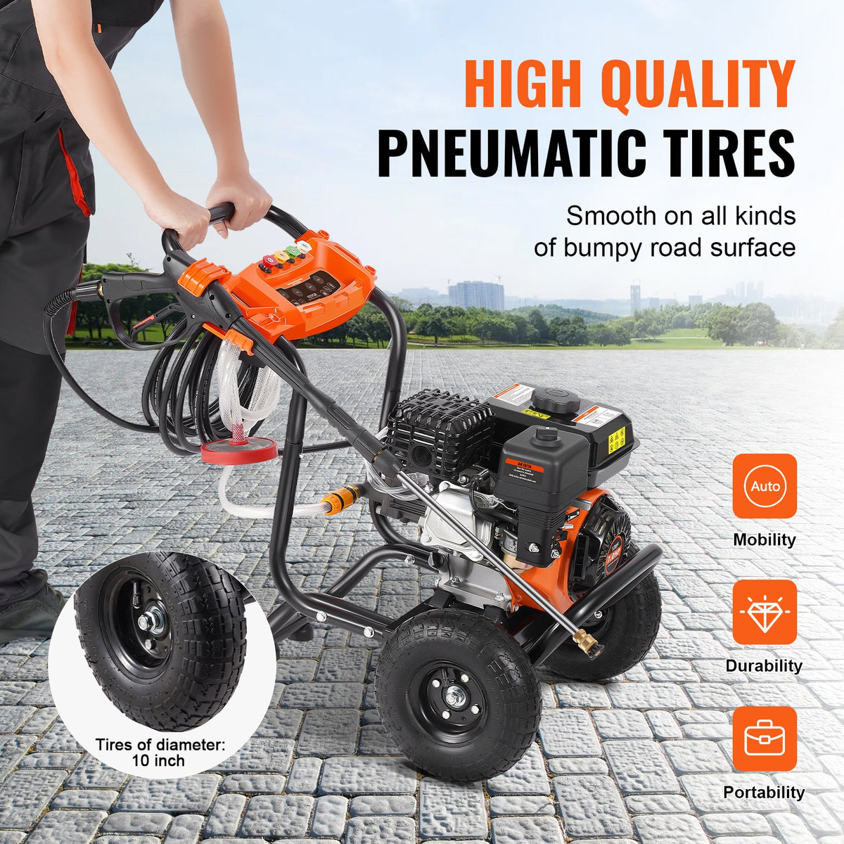 VEVOR Gas Pressure Washer, 3500 PSI 10L/min, 2.6 GPM Gas Powered Pressure Washer with Aluminum Pump, Spray Gun and Extension Wand, 5 Nozzle Set, for Cars, Fences, Homes, Driveways, Patios, Furniture