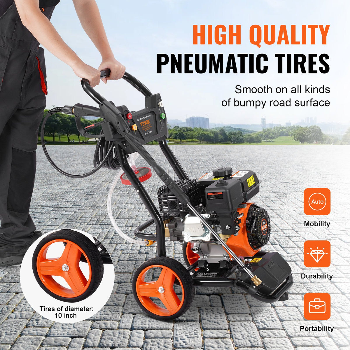 VEVOR Gas Pressure Washer, 3950 PSI 10L/min, 2.6 GPM Gas Powered Pressure Washer with Copper Pump, Spray Gun and Extension Wand, 5 Nozzle Set, for Cars, Fences, Homes, Driveways, Patios, Vertical