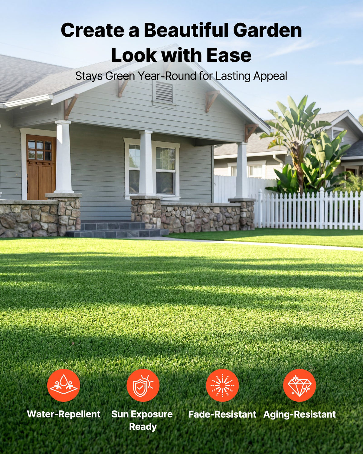 VEVOR Artificial Grass, 304.8 x 91.44 cm Fake Grass Turf Rug, 1.5 cm Pile Height Realistic Synthetic Lawn Carpet Roll Mat, Easy Clean Drainage Holes for Patio, Garden, Balcony, Outdoor Indoor Decor