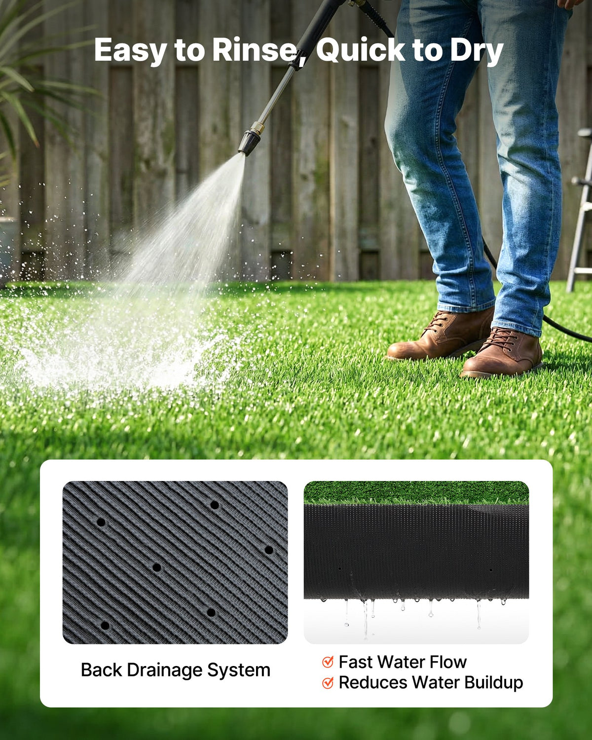 VEVOR Artificial Grass, 548.64 x 304.8 cm Fake Grass Turf Rug, 1.5 cm Pile Height Realistic Synthetic Lawn Carpet Roll Mat, Easy Clean Drainage Holes for Patio, Garden, Balcony, Outdoor Indoor Decor