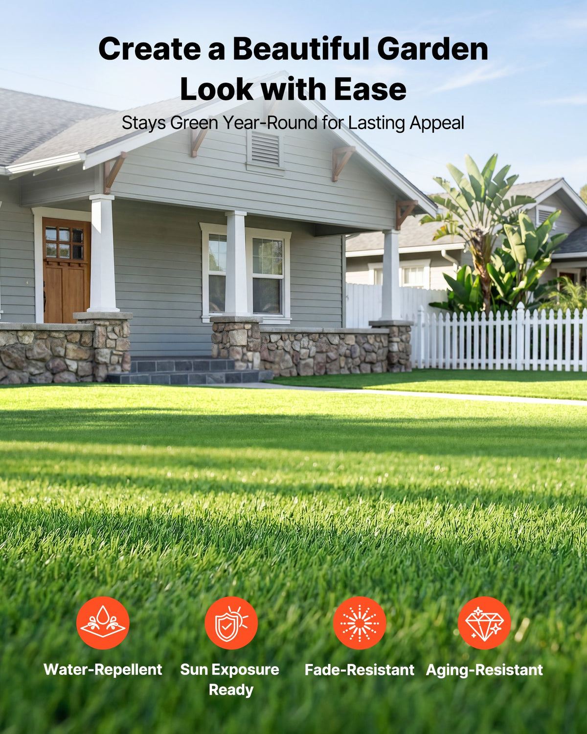 VEVOR Artificial Grass, 457.2 x 213.36 cm Fake Grass Turf Rug, 3.5 cm Pile Height Realistic Synthetic Lawn Carpet Roll Mat, Easy Clean Drainage Holes for Patio, Garden, Balcony, Outdoor Indoor Decor