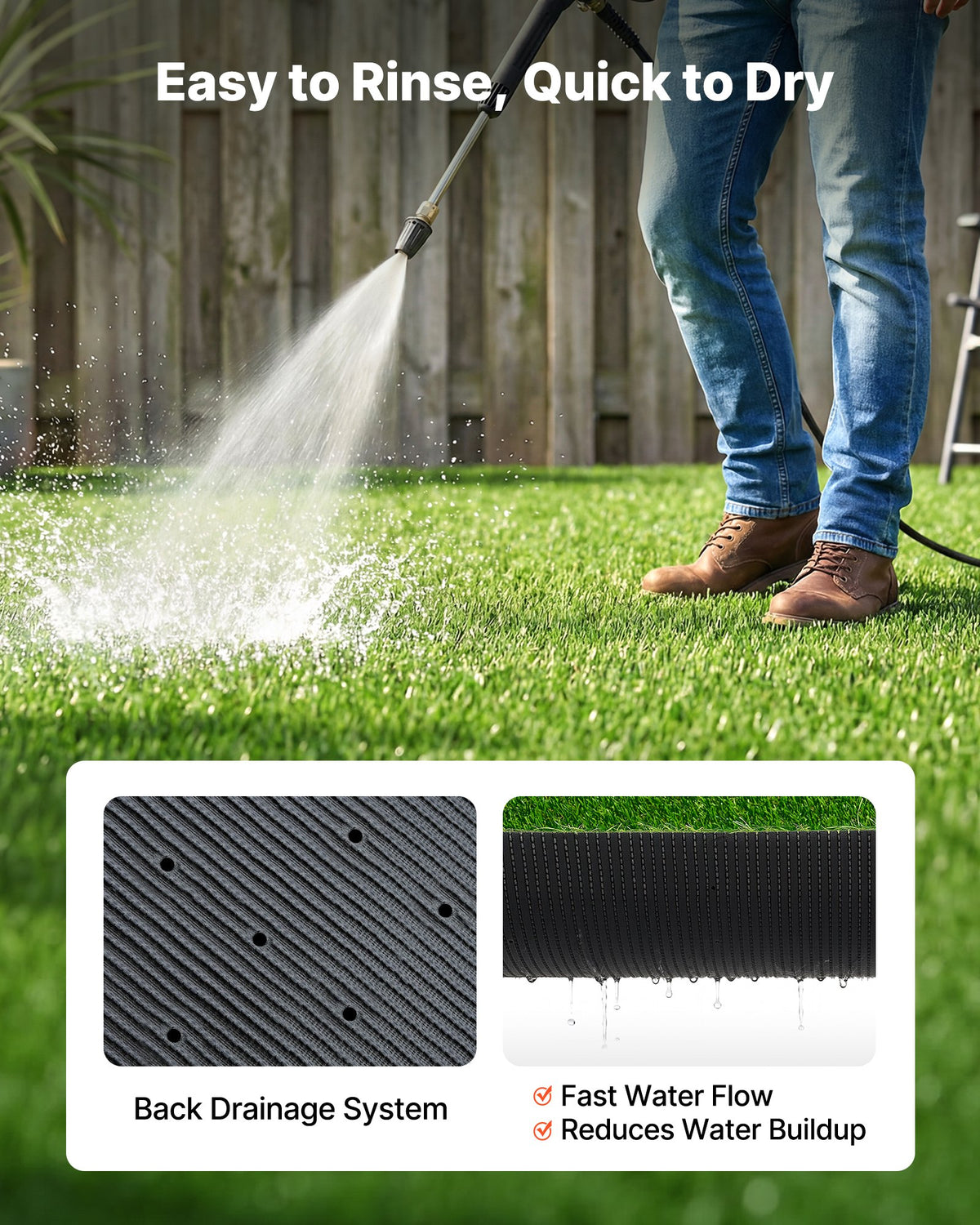 VEVOR Artificial Grass, 457.2 x 213.36 cm Fake Grass Turf Rug, 3.5 cm Pile Height Realistic Synthetic Lawn Carpet Roll Mat, Easy Clean Drainage Holes for Patio, Garden, Balcony, Outdoor Indoor Decor