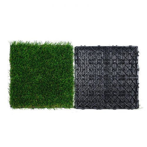 VEVOR Artifical Grass Tiles Interlocking Turf Deck Set, 18 Pack 305x305mm, Synthetic Fake Grass Self-draining Mat Flooring Decor Pad, Perfect For Multi-Purpose Indoor Outdoor Entryway Scraper Dog Mats