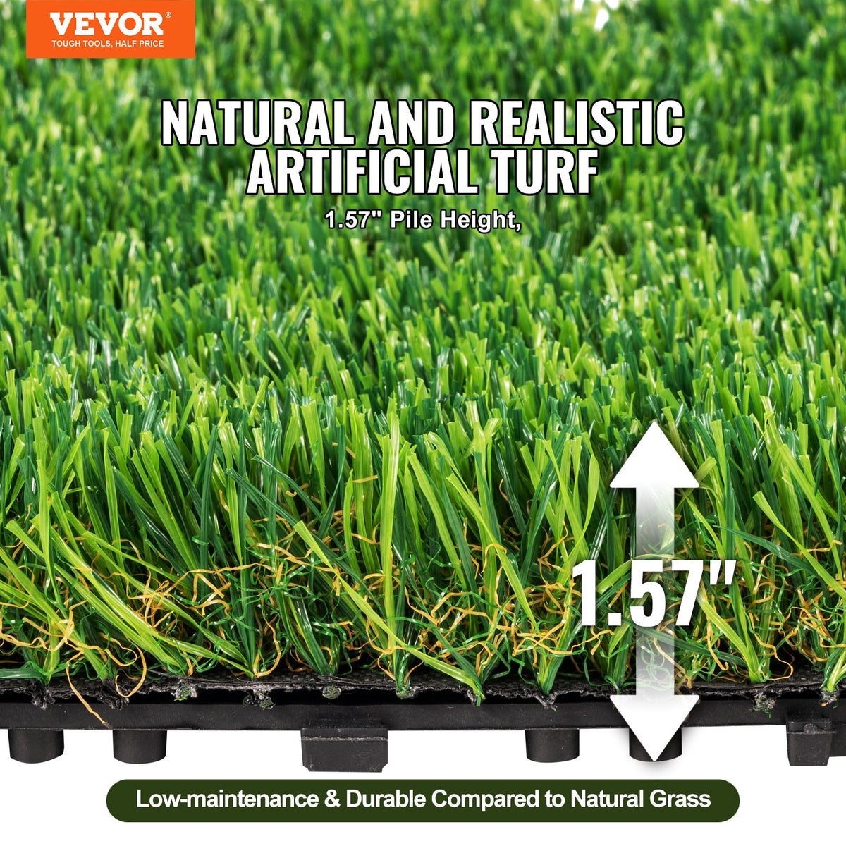 VEVOR Artifical Grass Tiles Interlocking Turf Deck Set, 18 Pack 305x305mm, Synthetic Fake Grass Self-draining Mat Flooring Decor Pad, Perfect For Multi-Purpose Indoor Outdoor Entryway Scraper Dog Mats