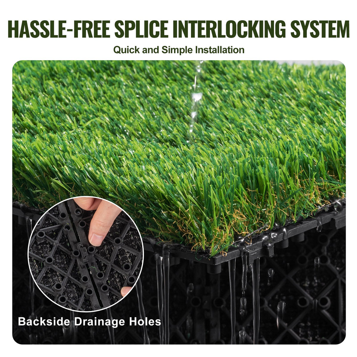 VEVOR Artifical Grass Tiles Interlocking Turf Deck Set, 18 Pack 305x305mm, Synthetic Fake Grass Self-draining Mat Flooring Decor Pad, Perfect For Multi-Purpose Indoor Outdoor Entryway Scraper Dog Mats