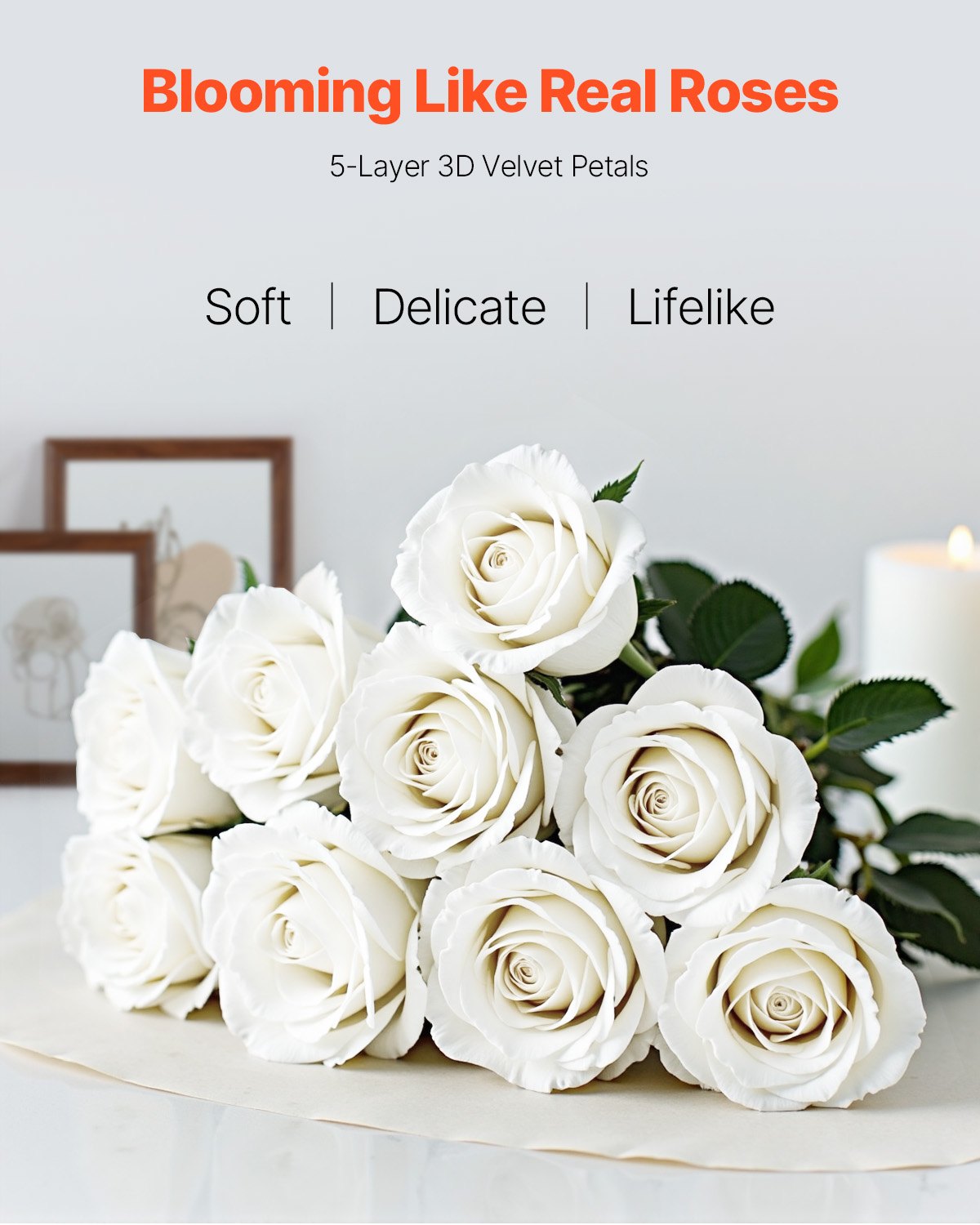 VEVOR Artificial Flowers, 120 pcs Real Looking White Foam Fake Roses Bulk, White Faux Bridal Shower with Stems for DIY Wedding Bouquets, Home Centerpieces Arrangements, Party Tables Decorations