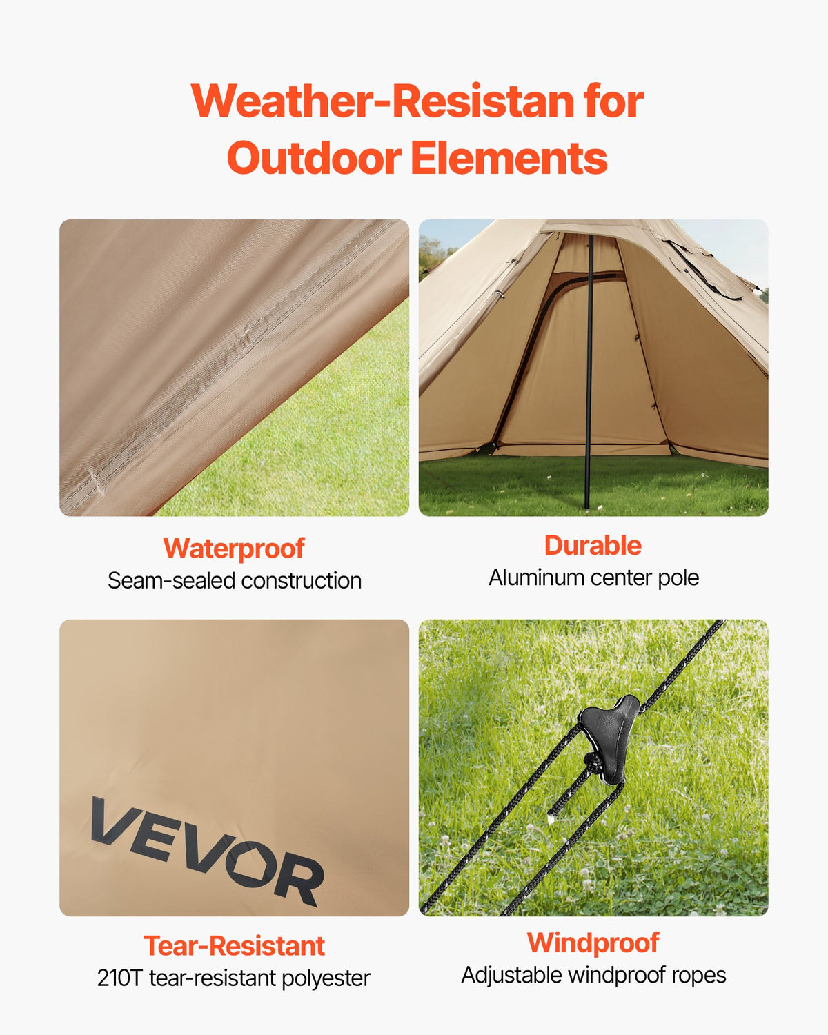 VEVOR Hot Tent for 2 Persons, Portable Winter Tipi Tent with Stove Jack, Waterproof Camping Tents,  Lightweight 4 Season Shelter Tents for Hiking Fishing Backpacking, S Size