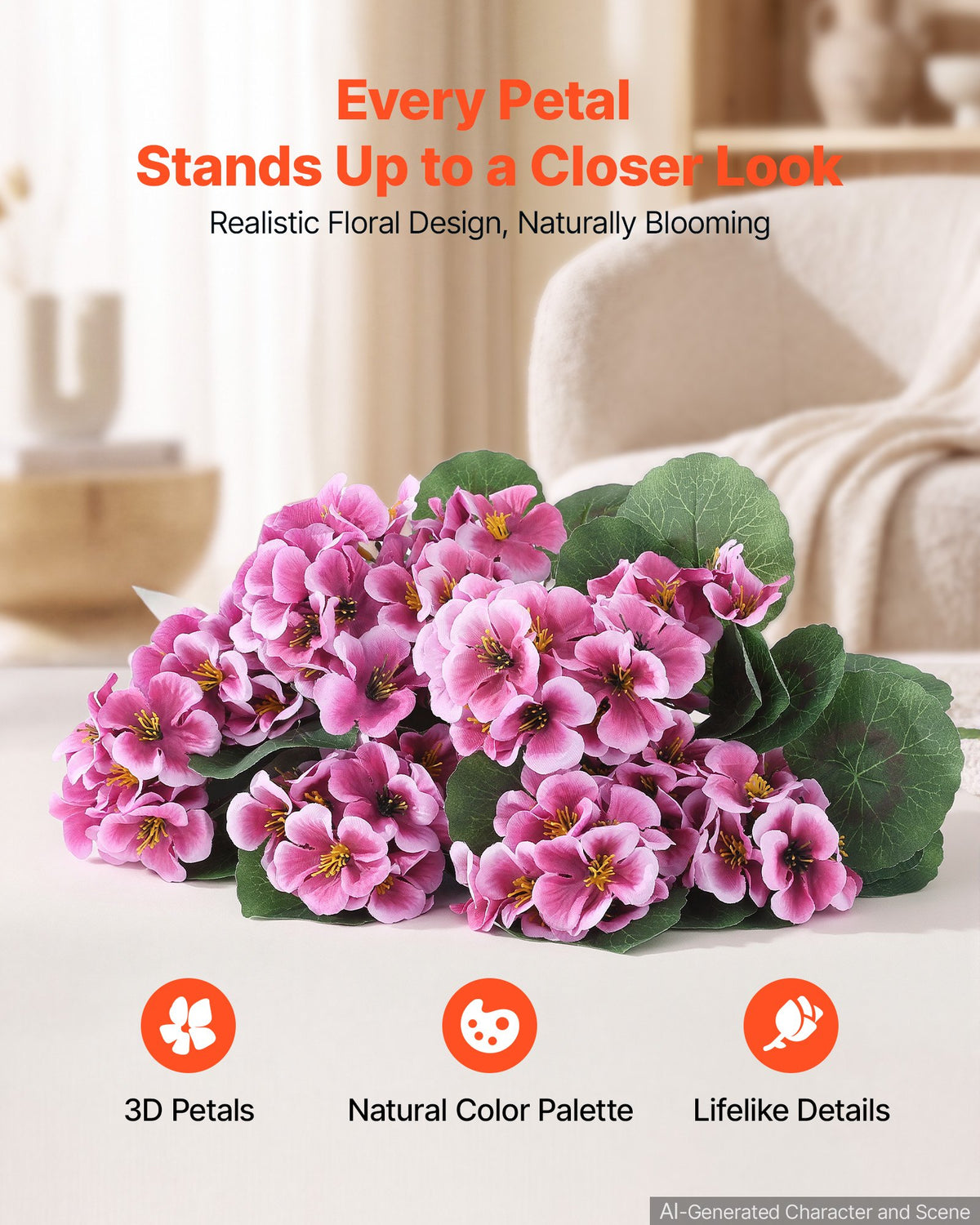 VEVOR Artificial Flowers Bulk Geraniums 24 PCS Faux Pink Flower with Stems, for Vase, Centerpieces, Weddings, Parties, Bouquets, Home Decor and DIY Arrangements, Realistic Fake Flowers, Easy to Care