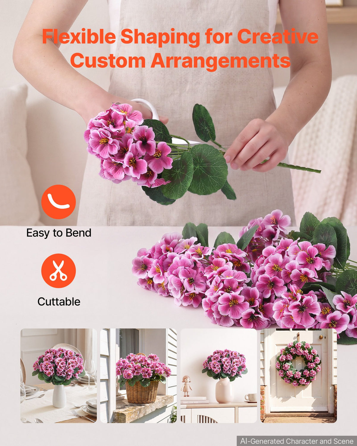 VEVOR Artificial Flowers Bulk Geraniums 24 PCS Faux Pink Flower with Stems, for Vase, Centerpieces, Weddings, Parties, Bouquets, Home Decor and DIY Arrangements, Realistic Fake Flowers, Easy to Care