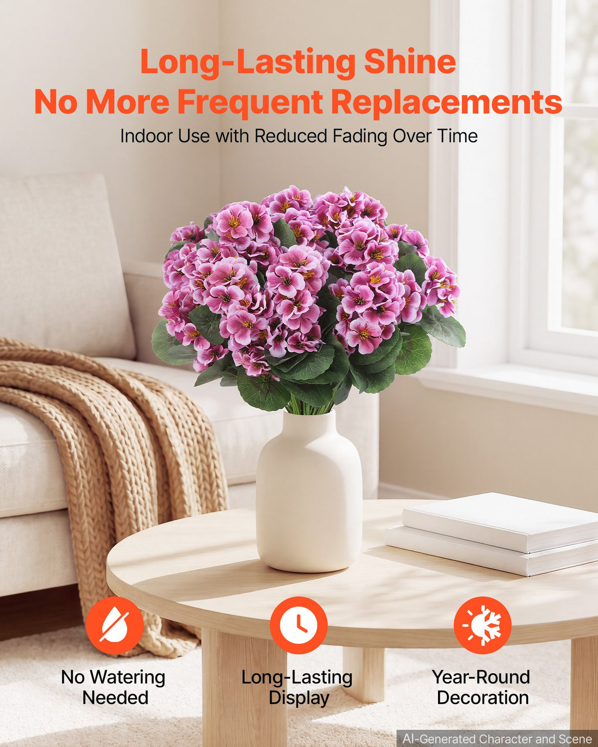 VEVOR Artificial Flowers Bulk Geraniums 24 PCS Faux Pink Flower with Stems, for Vase, Centerpieces, Weddings, Parties, Bouquets, Home Decor and DIY Arrangements, Realistic Fake Flowers, Easy to Care
