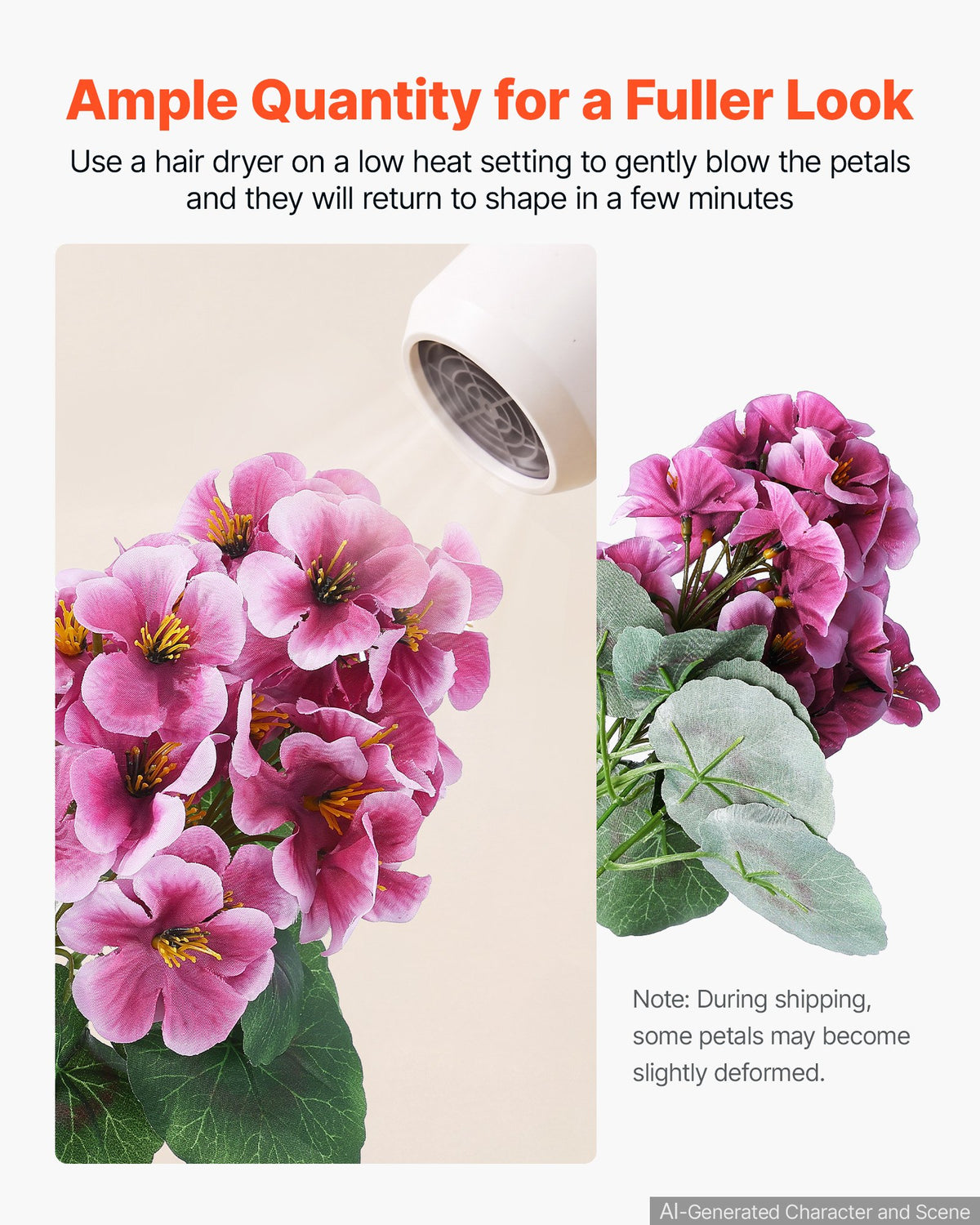 VEVOR Artificial Flowers Bulk Geraniums 24 PCS Faux Pink Flower with Stems, for Vase, Centerpieces, Weddings, Parties, Bouquets, Home Decor and DIY Arrangements, Realistic Fake Flowers, Easy to Care