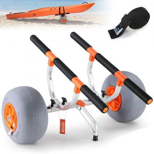 VEVOR Heavy Duty Kayak Cart, 158.8 kg Load Capacity, Foldable Canoe Trolley Cart with 30.5 cm Tires, Adjustable Carrier Width & Nonslip Support Foot, for Kayaks Canoes Paddleboards Float Mats Jon Boats