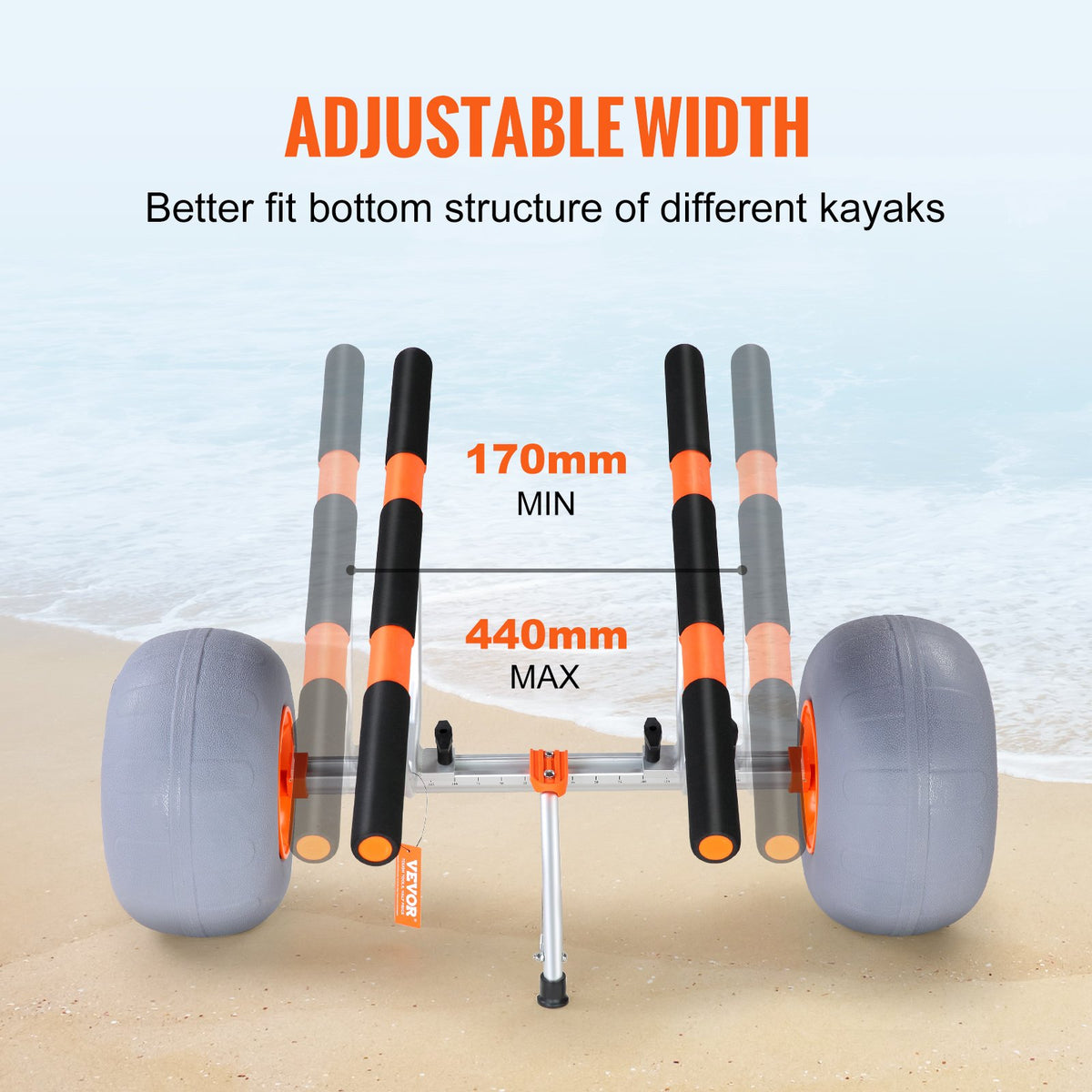 VEVOR Heavy Duty Kayak Cart, 158.8 kg Load Capacity, Foldable Canoe Trolley Cart with 30.5 cm Tires, Adjustable Carrier Width & Nonslip Support Foot, for Kayaks Canoes Paddleboards Float Mats Jon Boats