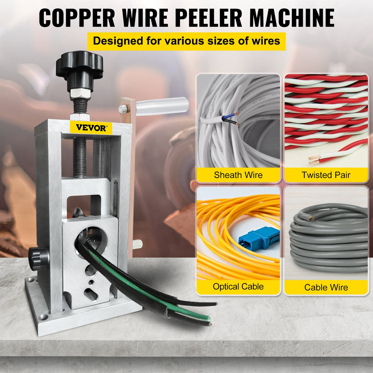 VEVOR Wire Stripping Machine, 1.5-40 mm Drill Powered, Manual Copper Stripper w Heat Treated Steel Ultra Long Lasting Blade, Compact & Portable for Scrap Cable Peeling Recycling