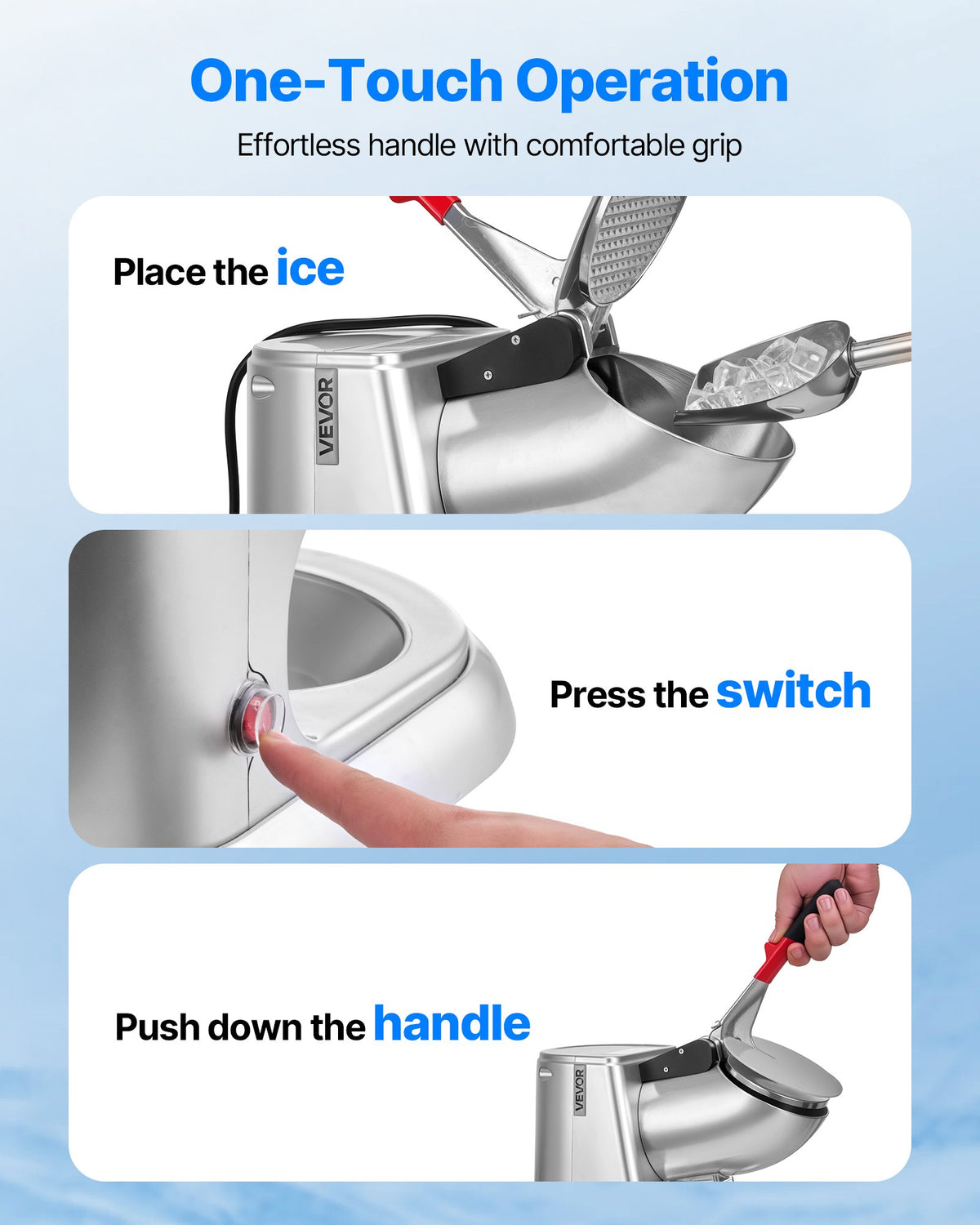 VEVOR Ice Crusher Machine, 100kg Per Hour Electric 4 Blades Snow Cone Maker, Stainless Steel Shaved Ice Machine with Bowl and Cover, 300W 2000RPM Ice-Shaver for Home and Commercial Use, Silver