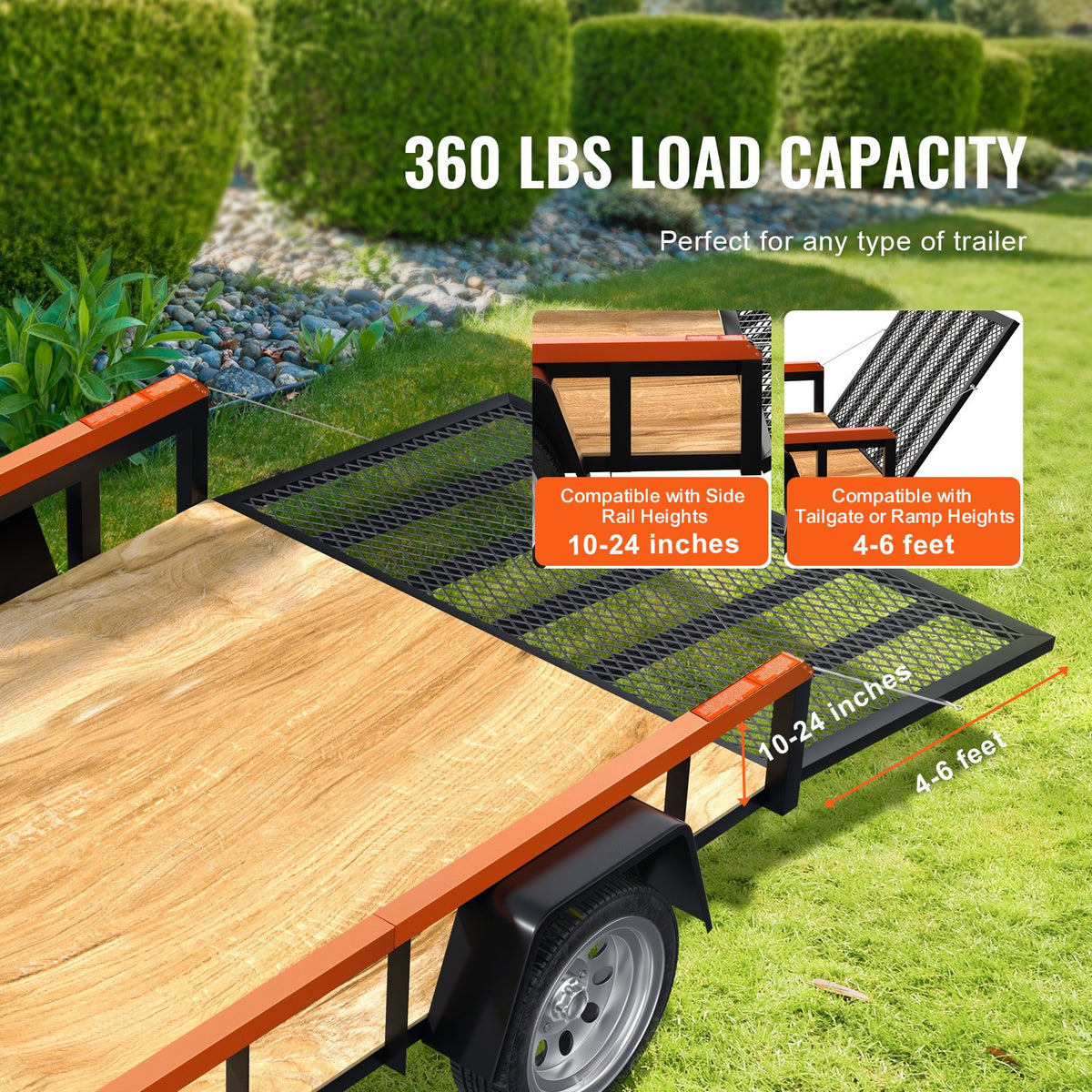 VEVOR 2-Sided Trailer Tailgate Lift Assist, 360 lbs Load Capacity, Compatible with Open Utility Trailer Tailgate and Ramp, with 10 to 24 Inch Heights Side Rail and 4 to 6 Feet Height Tail Gate or Ramp
