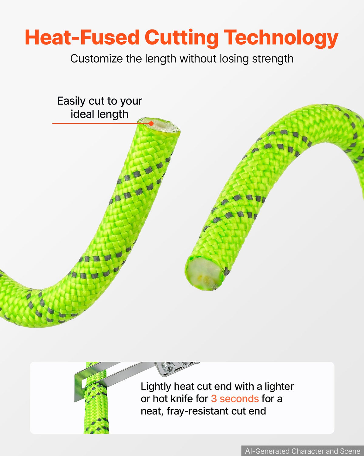 VEVOR Double Braided Polyester Rope 12.7 mm x 36 m Arborist Rigging Rope, for Tree Work, Heavy Duty 11 Strands, 1678 kg High Breaking Strength, Outdoor Climbing Towing Swing Pulling Cord, Green