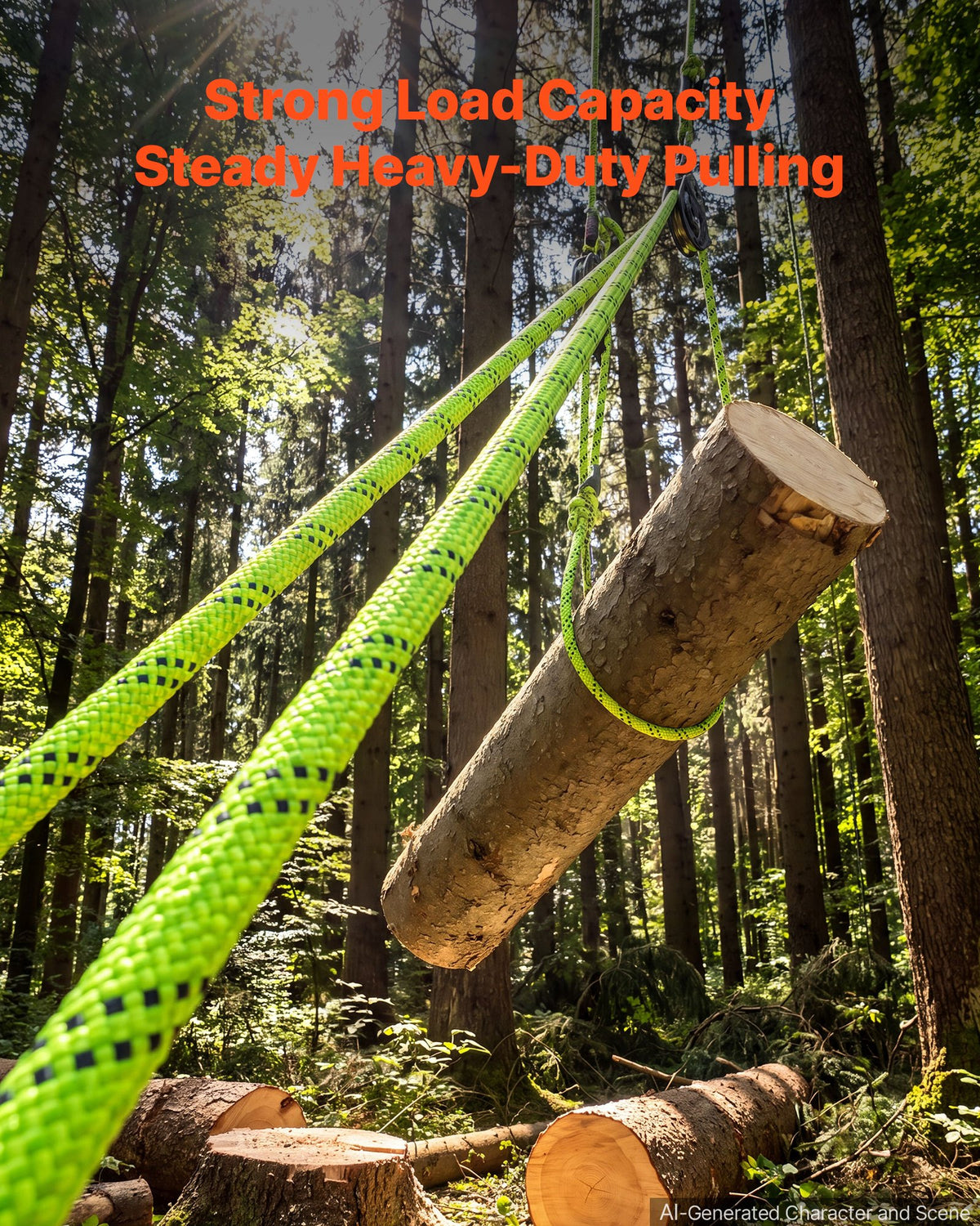 VEVOR Double Braided Polyester Rope 19.1 mm x 67 m Arborist Rigging Rope, for Tree Work, Heavy Duty 26 Strands, 8800 kg High Breaking Strength, Outdoor Climbing Towing Swing Pulling Cord, Green