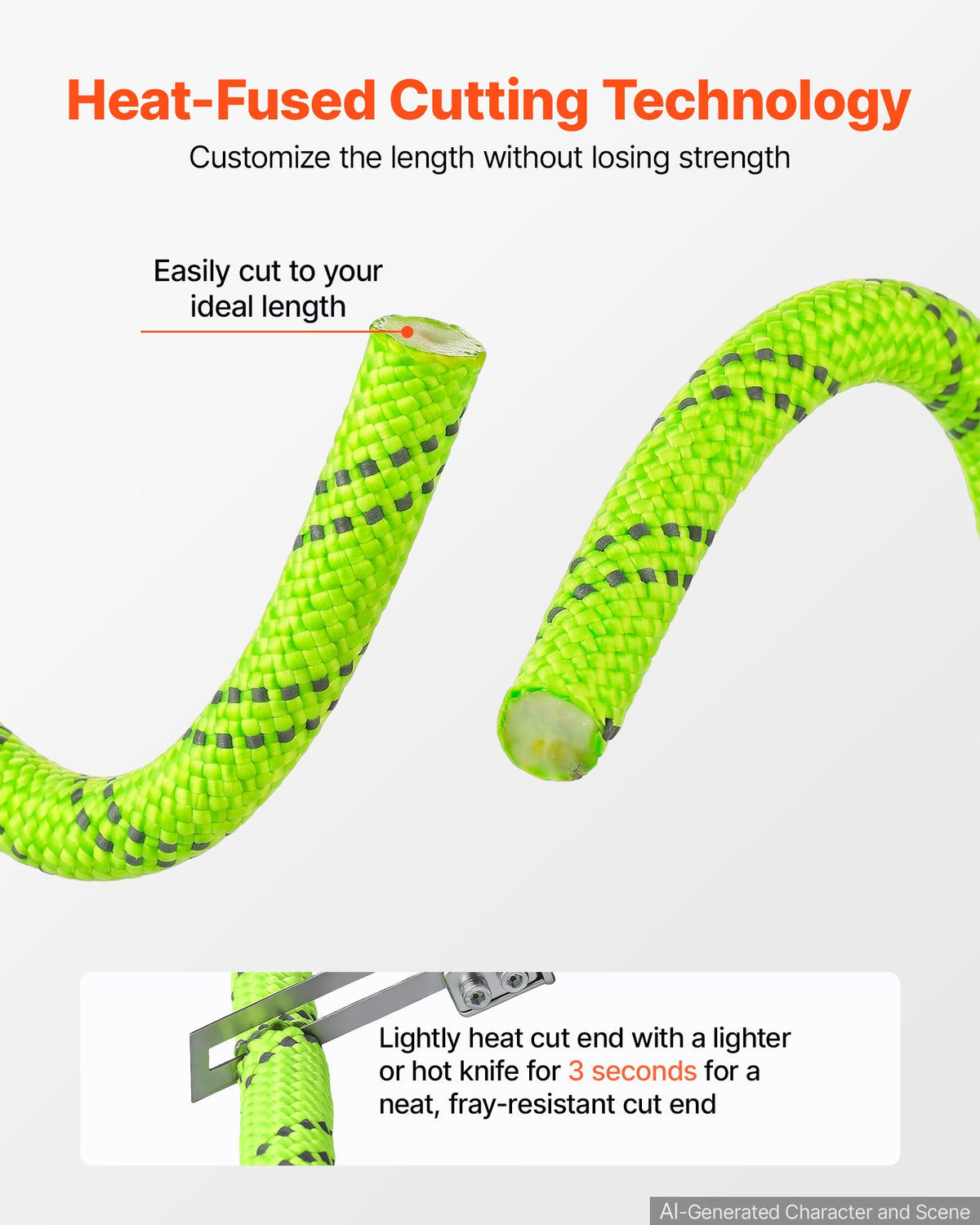 VEVOR Double Braided Polyester Rope 19.1 mm x 67 m Arborist Rigging Rope, for Tree Work, Heavy Duty 26 Strands, 8800 kg High Breaking Strength, Outdoor Climbing Towing Swing Pulling Cord, Green