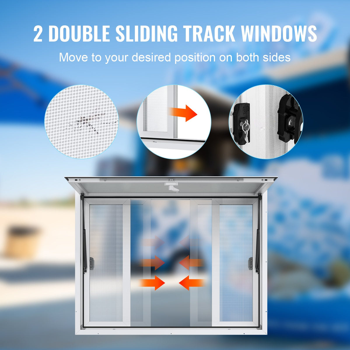 VEVOR Concession Window for Food Truck, 48"x36" Aluminum Alloy Service Window, Up to 85 Degrees Serving Window with 4 Sliding Windows & Awning Door & Drag Hook, for Food Truck Concession Trailer