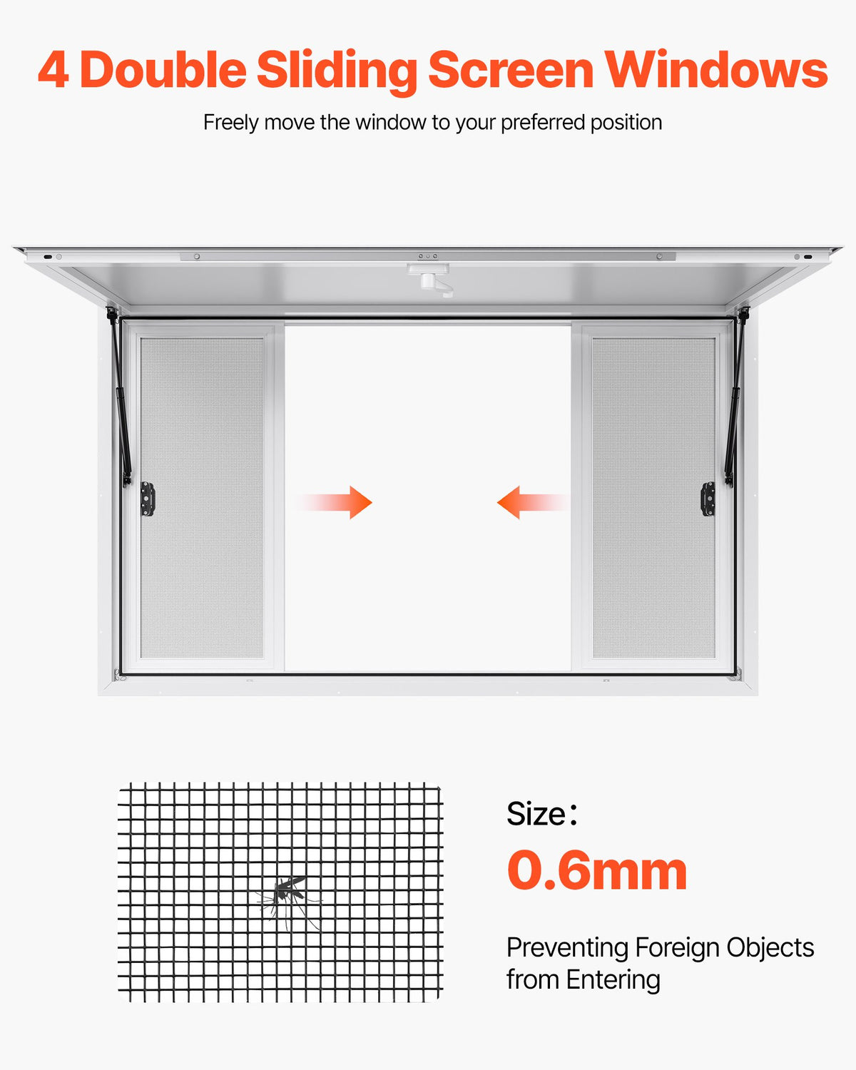 VEVOR Concession Window 152x92 cm, Aluminum Alloy Service Window for Food Truck, Up to 85 Degrees Stand Serving Window with 4 Sliding Windows, Awning Door, and Drag Hook, for Concession Trailers
