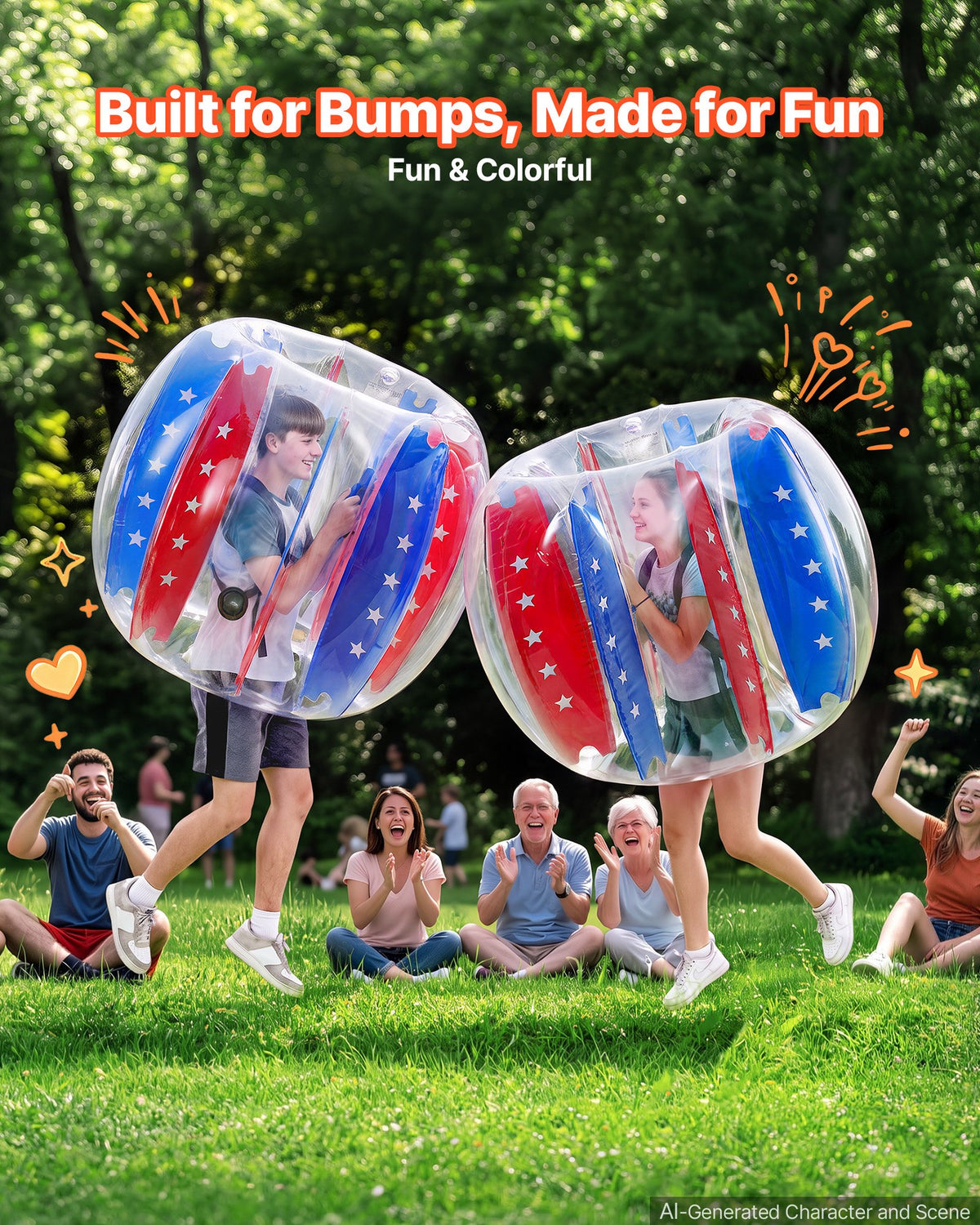 VEVOR 2-Pack Inflatable Bumper Balls 1.2m Human Bubble for Teens Blue+Red, for Backyard, Camping, Picnic, Park, Lawn, and Outdoor Team Gameplay, Thickened PVC Material, Sumo Hamster Ball with Handle