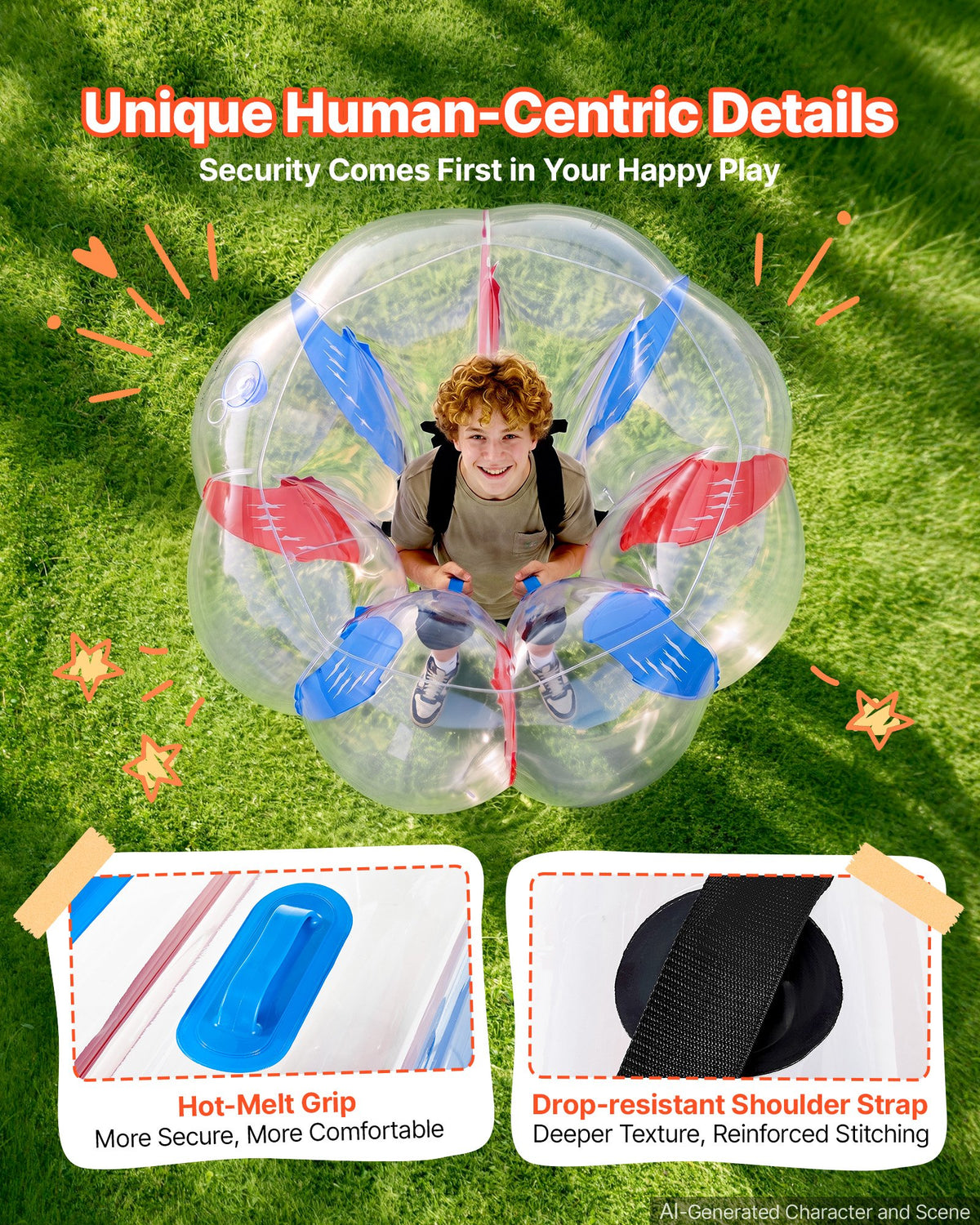 VEVOR 2-Pack Inflatable Bumper Balls 1.2m Human Bubble for Teens Blue+Red, for Backyard, Camping, Picnic, Park, Lawn, and Outdoor Team Gameplay, Thickened PVC Material, Sumo Hamster Ball with Handle