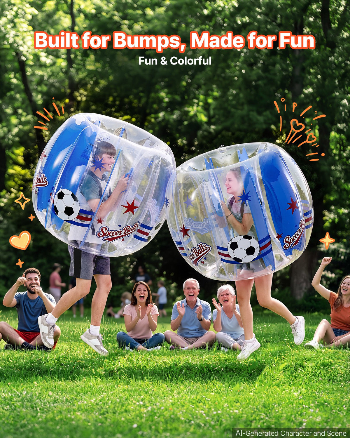 VEVOR 2-Pack Inflatable Bumper Balls 1.2m Human Bubble Teens Transparent, for Backyard, Camping, Picnic, Park, Lawn, and Outdoor Team Gameplay, Thickened PVC Material, Sumo Hamster Ball with Handle