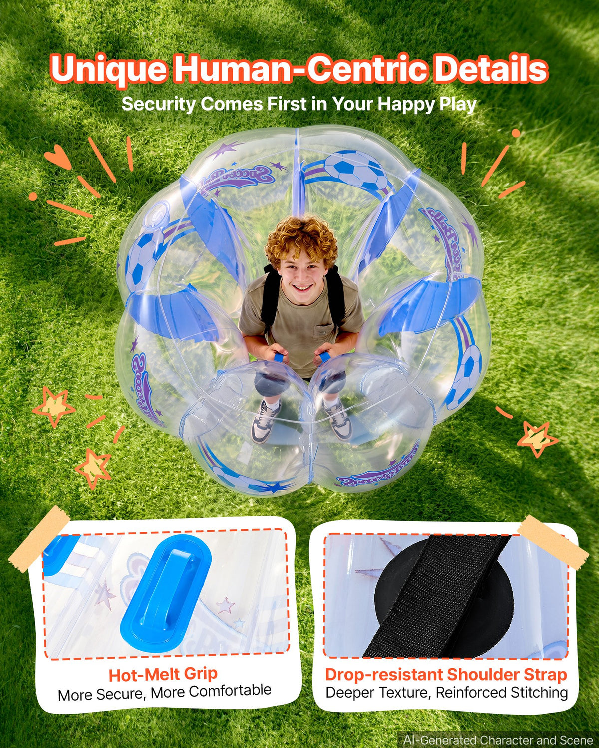 VEVOR 2-Pack Inflatable Bumper Balls 1.2m Human Bubble Teens Transparent, for Backyard, Camping, Picnic, Park, Lawn, and Outdoor Team Gameplay, Thickened PVC Material, Sumo Hamster Ball with Handle