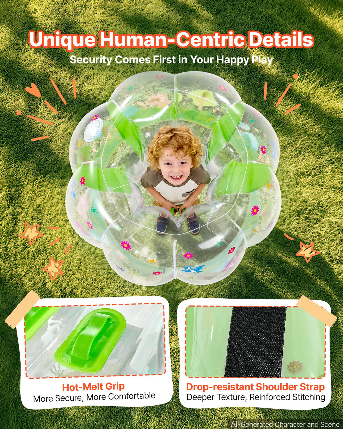 VEVOR 2-Pack Inflatable Bumper Balls 0.9m Human Bubble for Kids Transparent, for Backyard, Camping, Picnic, Park, Lawn, and Outdoor Team Gameplay, Thickened PVC Material, Sumo Hamster Ball with Handle