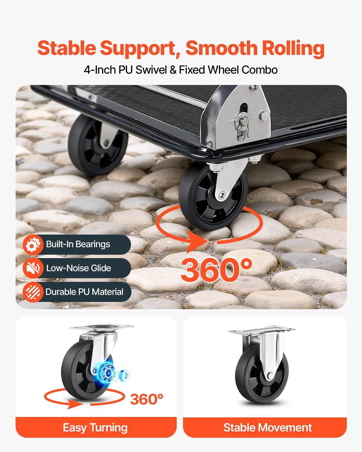 VEVOR Foldable Push Cart Dolly, 700 lbs, Heavy Duty Platform Hand Truck with Wheels, High-Strength Steel, 2 Tier Moving Flatbed Cart, for Warehouse, Garage, Workshop, Office, 28.7 x 18.5 x 32.3 in