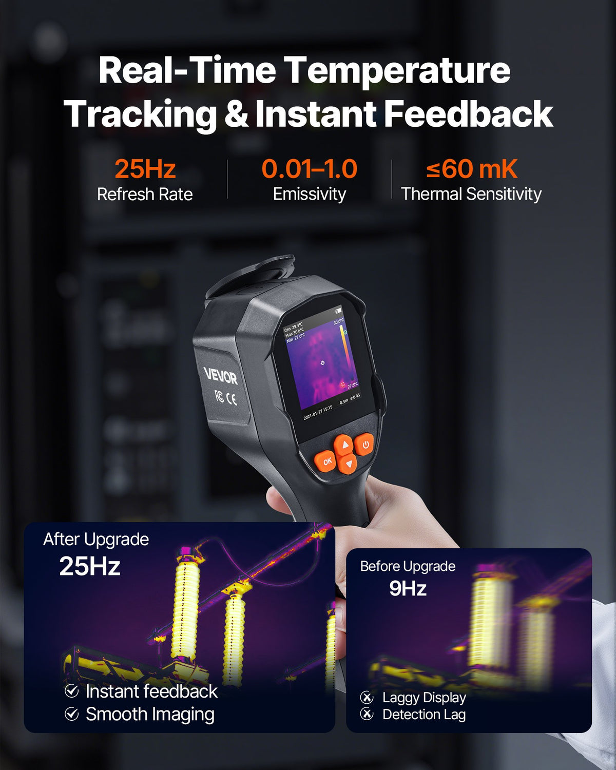 VEVOR Thermal Camera, TISR Super Resolution 240x180, Thermal Imaging Camera with 2MP Visual Camera, 96x96 IR Resolution, 25HZ Refresh Rate, -4°F to 1022°F, 4 Image Modes & 6 Color Palettes