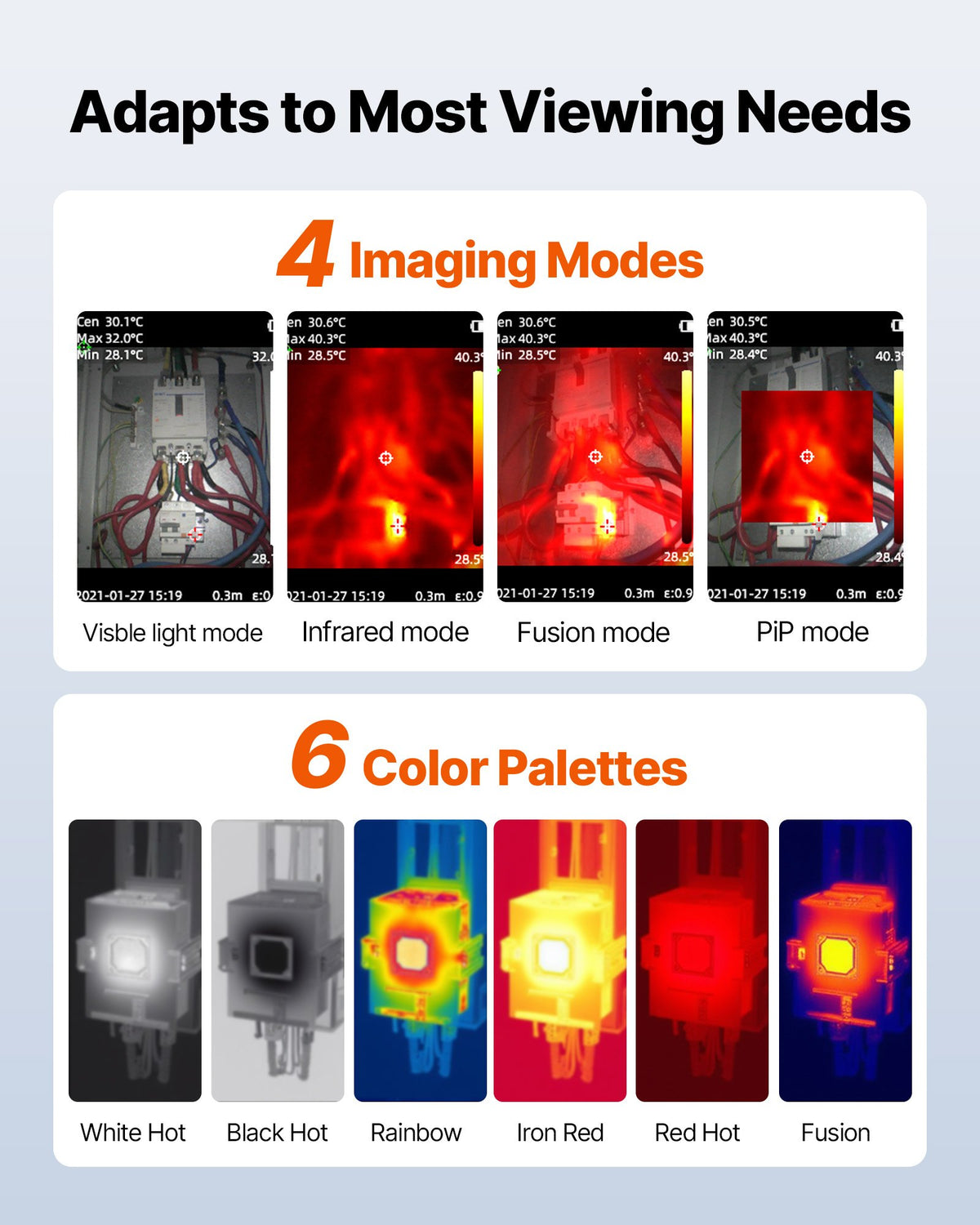 VEVOR Thermal Camera, TISR Super Resolution 240x180, Thermal Imaging Camera with 2MP Visual Camera, 96x96 IR Resolution, 25HZ Refresh Rate, -4°F to 1022°F, 4 Image Modes & 6 Color Palettes