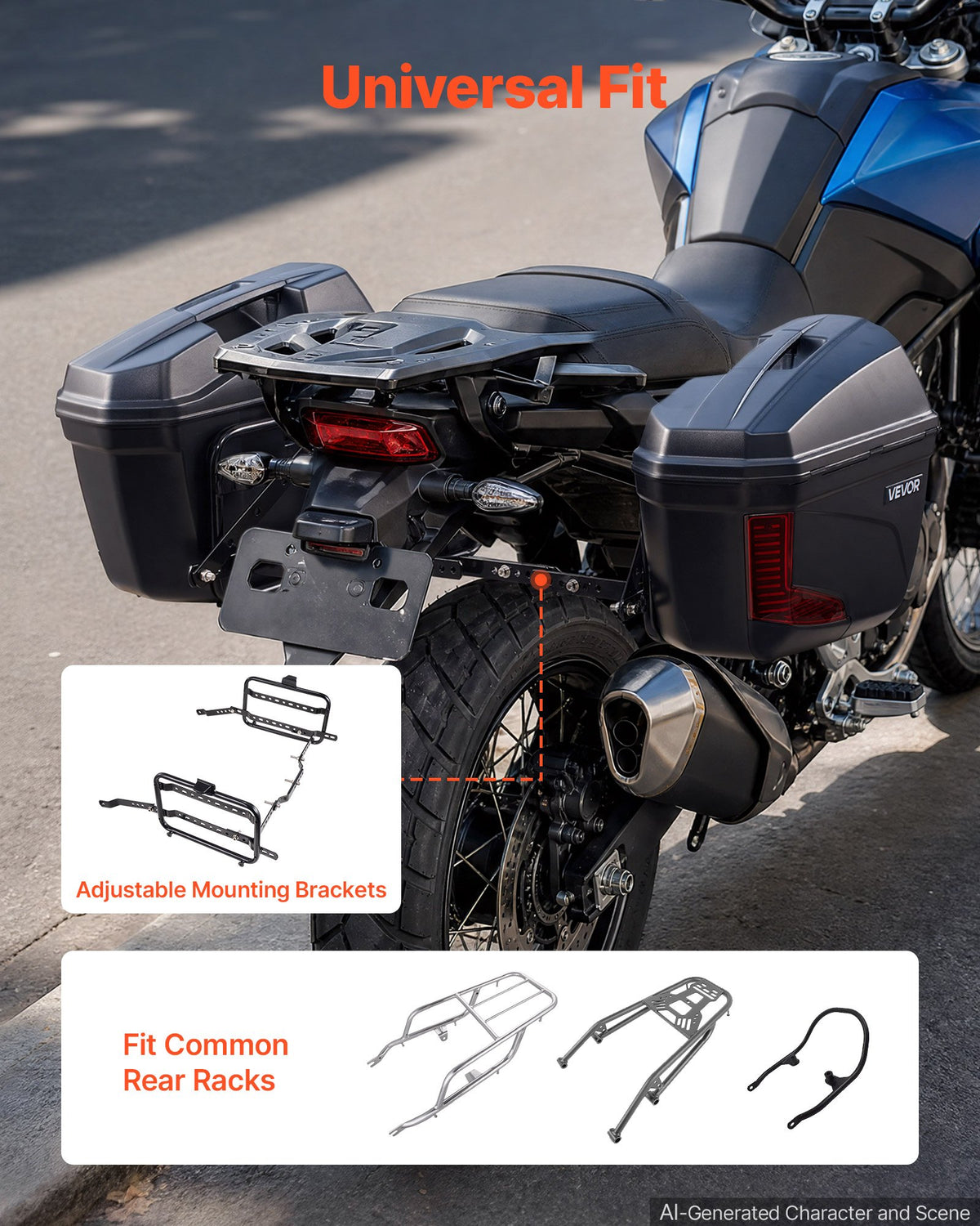 VEVOR Motorcycle Side Case 46L (23L*2) Universal ABS Motorcycle Saddle Case, Waterproof Detachable Left & Right Motorbike Side Boxs with Security Lock for Luggage Storage - Set of 2