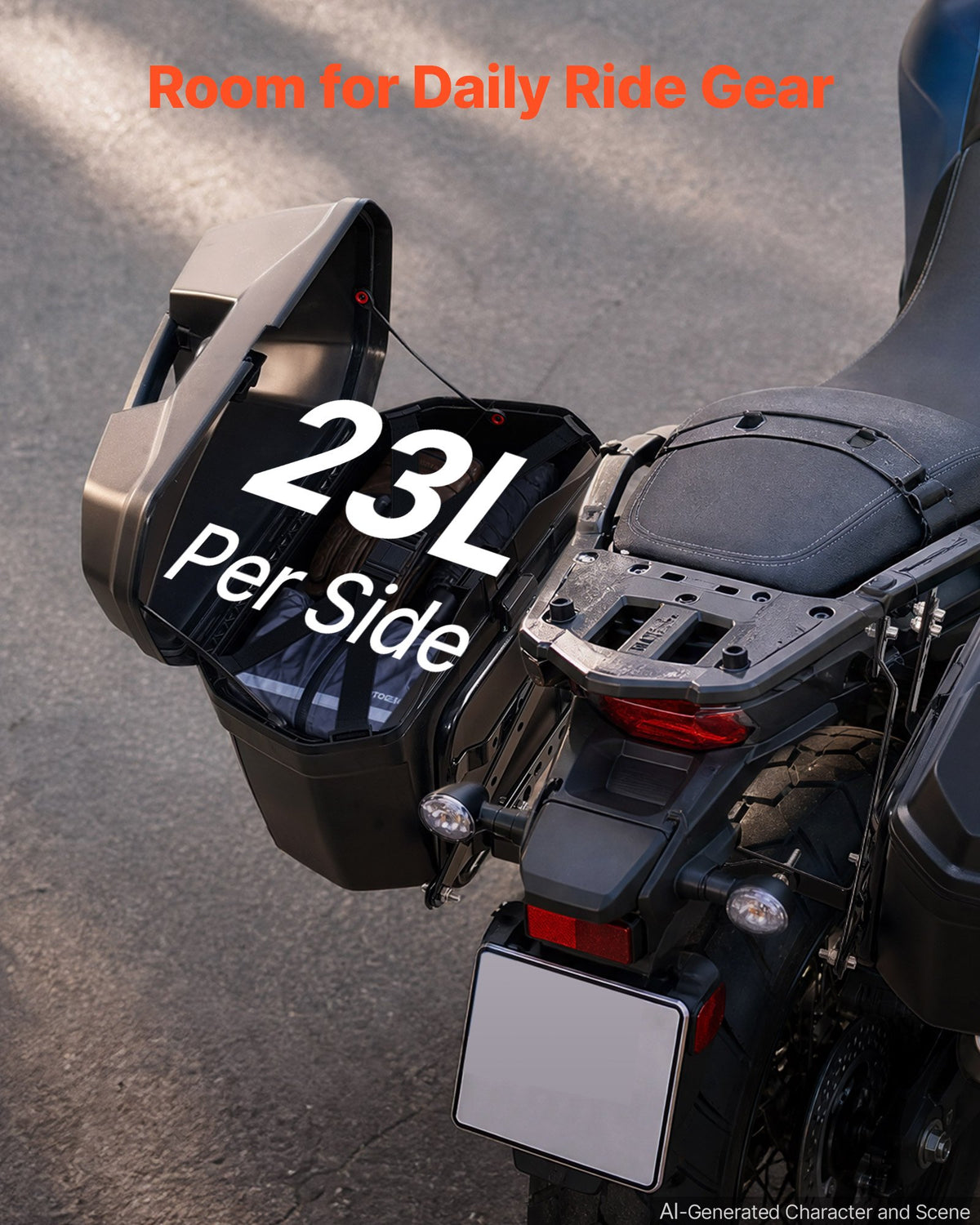 VEVOR Motorcycle Side Case 46L (23L*2) Universal ABS Motorcycle Saddle Case, Waterproof Detachable Left & Right Motorbike Side Boxs with Security Lock for Luggage Storage - Set of 2