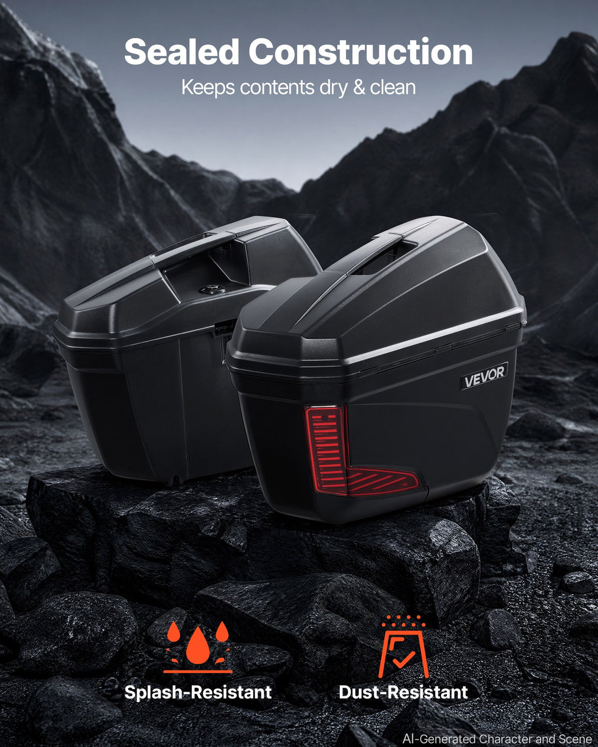 VEVOR Motorcycle Side Case 46L (23L*2) Universal ABS Motorcycle Saddle Case, Waterproof Detachable Left & Right Motorbike Side Boxs with Security Lock for Luggage Storage - Set of 2