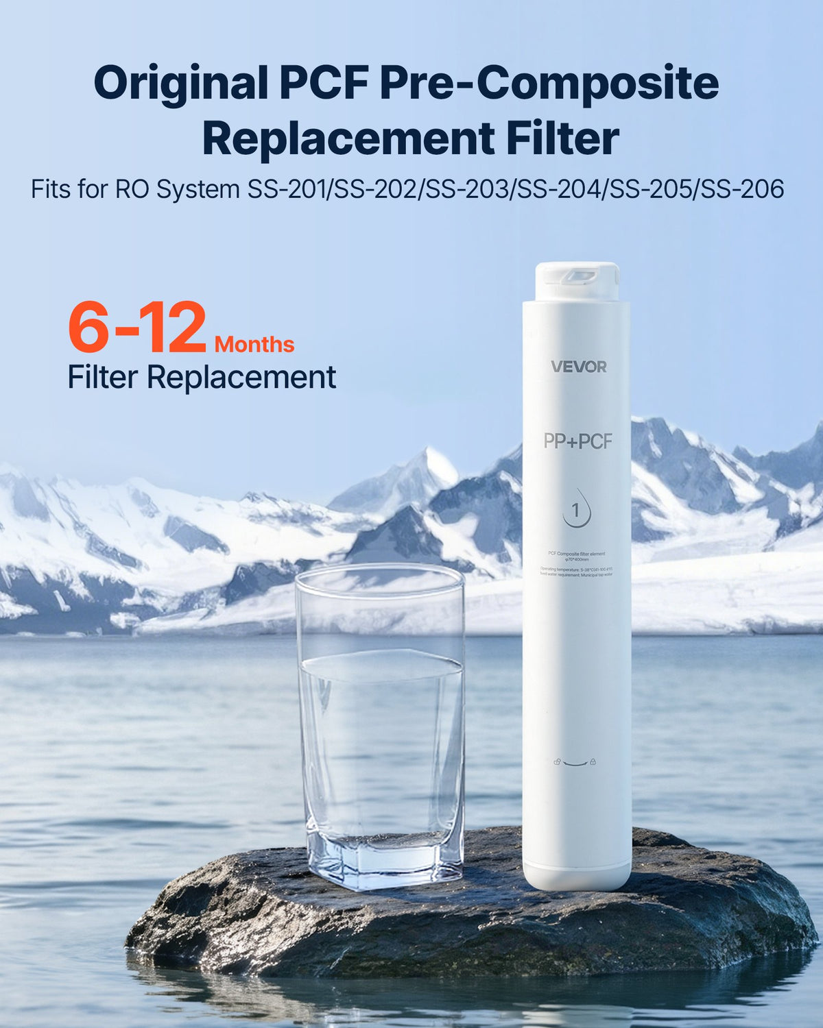 VEVOR Reverse Osmosis System PCF Pre-Composite Replacement Filter Cartridge, Easy Replacement for 12 Months, Reduces Chlorine, Compatible with RO System SS-201/SS-202/SS-203/SS-204/SS-205/SS-206 Units