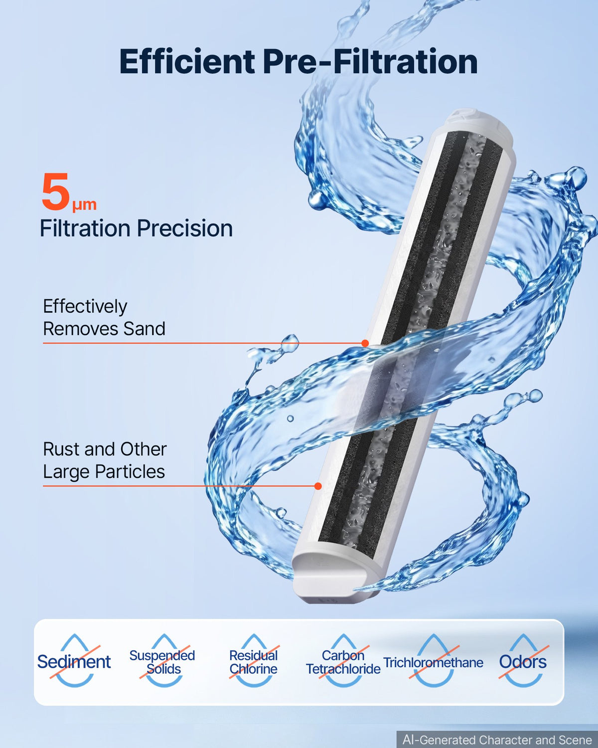 VEVOR Reverse Osmosis System PCF Pre-Composite Replacement Filter Cartridge, Easy Replacement for 12 Months, Reduces Chlorine, Compatible with RO System SS-201/SS-202/SS-203/SS-204/SS-205/SS-206 Units