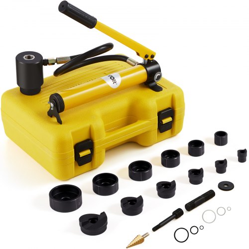 VEVOR 10 Ton Hydraulic Knockout Punch Kit, 1/2" to 2" Conduit Hole Cutter Set, KO Tool Kits with Puncher 6 Piece, Metal Sheet Driver Tools, For Aluminum, Brass, Stainless Steel, Fiberglass and Plastic