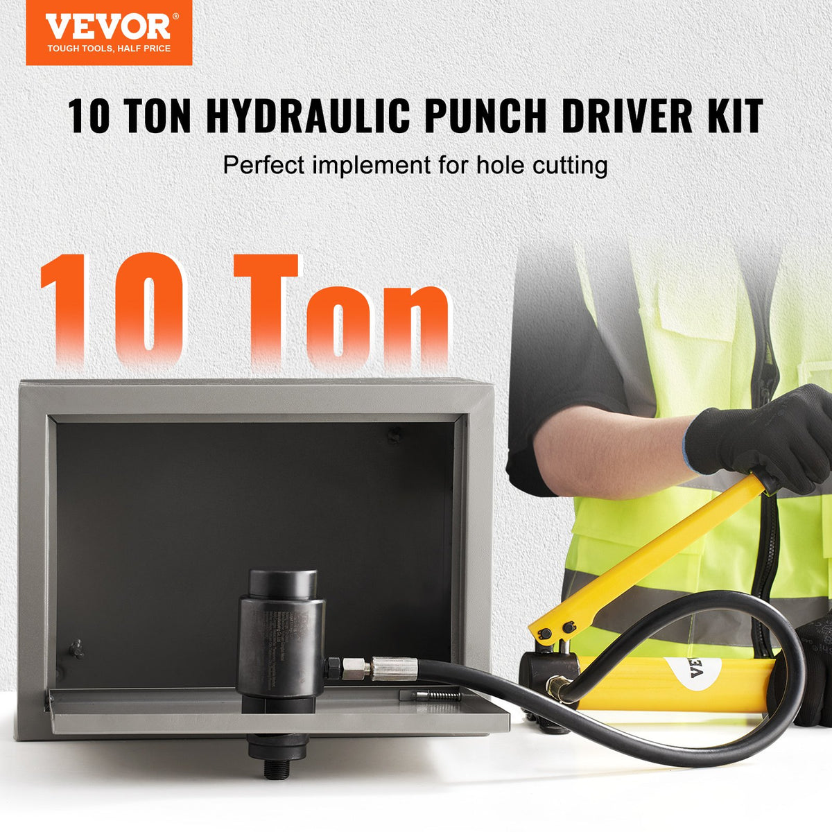 VEVOR 10 Ton Hydraulic Knockout Punch Kit, 1/2" to 2" Conduit Hole Cutter Set, KO Tool Kits with Puncher 6 Piece, Metal Sheet Driver Tools, For Aluminum, Brass, Stainless Steel, Fiberglass and Plastic