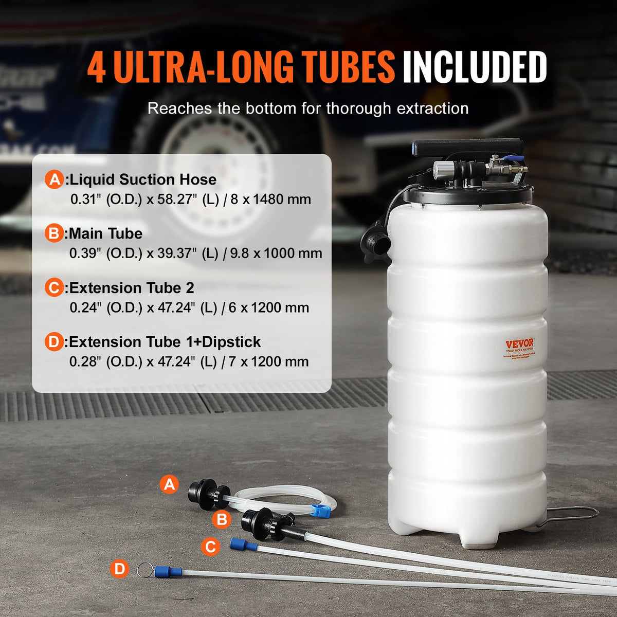 VEVOR Fluid Extractor, 4 Gallons (15 Liters), Pneumatic/Manual Oil Changer Vacuum Fluid Extractor with Dipstick and Suction Hose, Oil Extractor Change Pump for Automotive Fluids Vacuum Evacuation