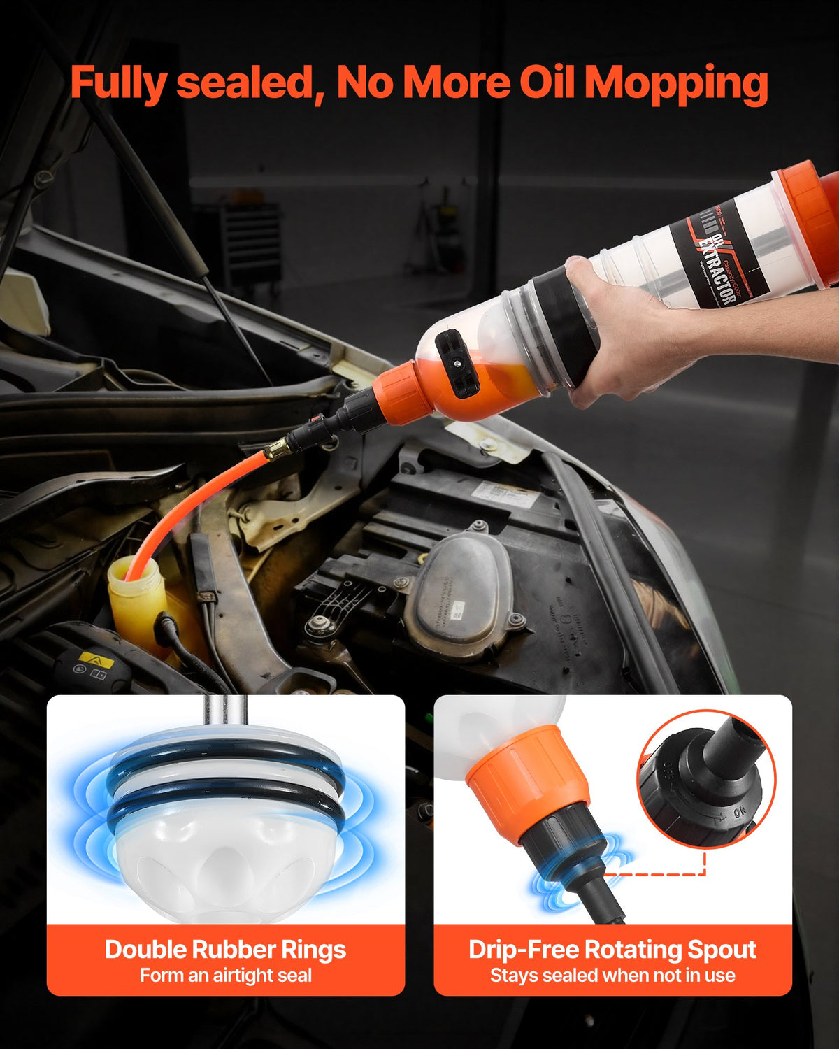 VEVOR 1.5 L Fluid Extractor, Manual Automotive Fluid Pump Extractor, Oil Syringe with Long Hose and Extension Tubes Easy Oil Change, Suction Pump for Lawn Mowers Cars Ships Golf Carts Motorcycles