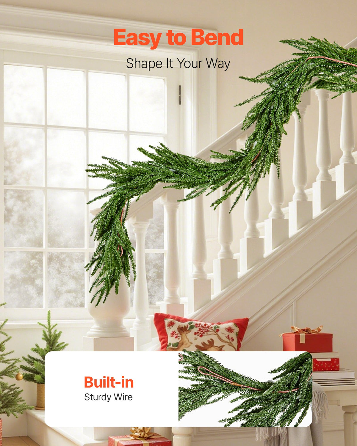 VEVOR Christmas Garland, 1524 mm Realistic Norfolk Pine Garland, Evergreen Real Touch Artificial Faux Greenery Garlands, for Holiday Indoor Outdoor Xmas Decoration on Table, Mantel, and Fireplace