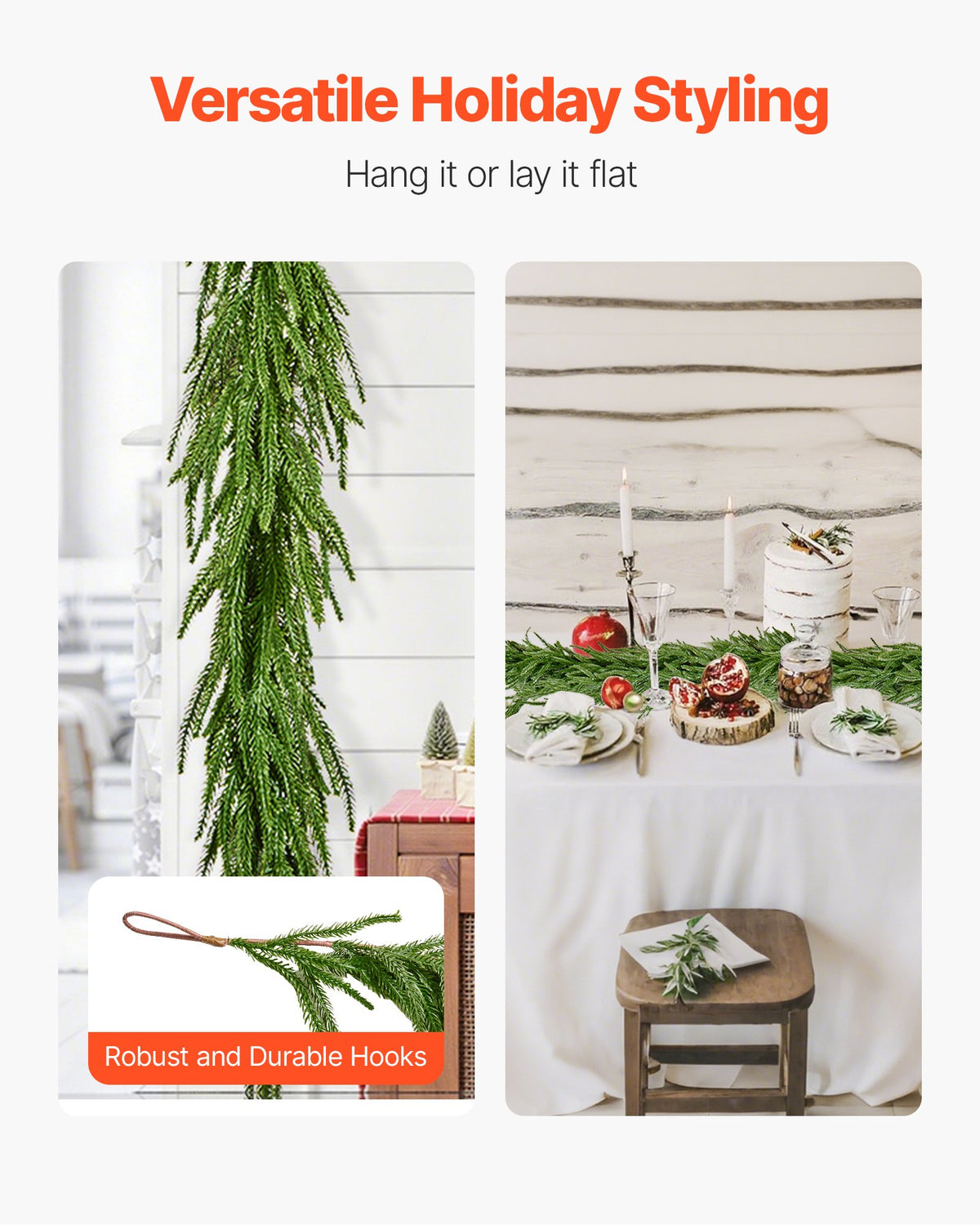 VEVOR Christmas Garland, 1828 mm Realistic Norfolk Pine Garland, Evergreen Real Touch Artificial Faux Greenery Garlands, for Holiday Indoor Outdoor Xmas Decoration on Table, Mantel, and Fireplace