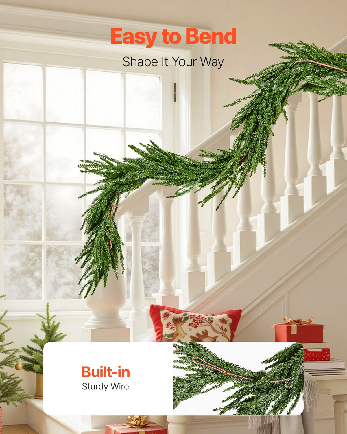 VEVOR Christmas Garland, 1828 mm Realistic Norfolk Pine Garland, Evergreen Real Touch Artificial Faux Greenery Garlands, for Holiday Indoor Outdoor Xmas Decoration on Table, Mantel, and Fireplace